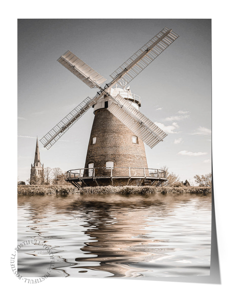 Yel Değirmeni ve Yansıması Rustic Çerçevesiz Poster