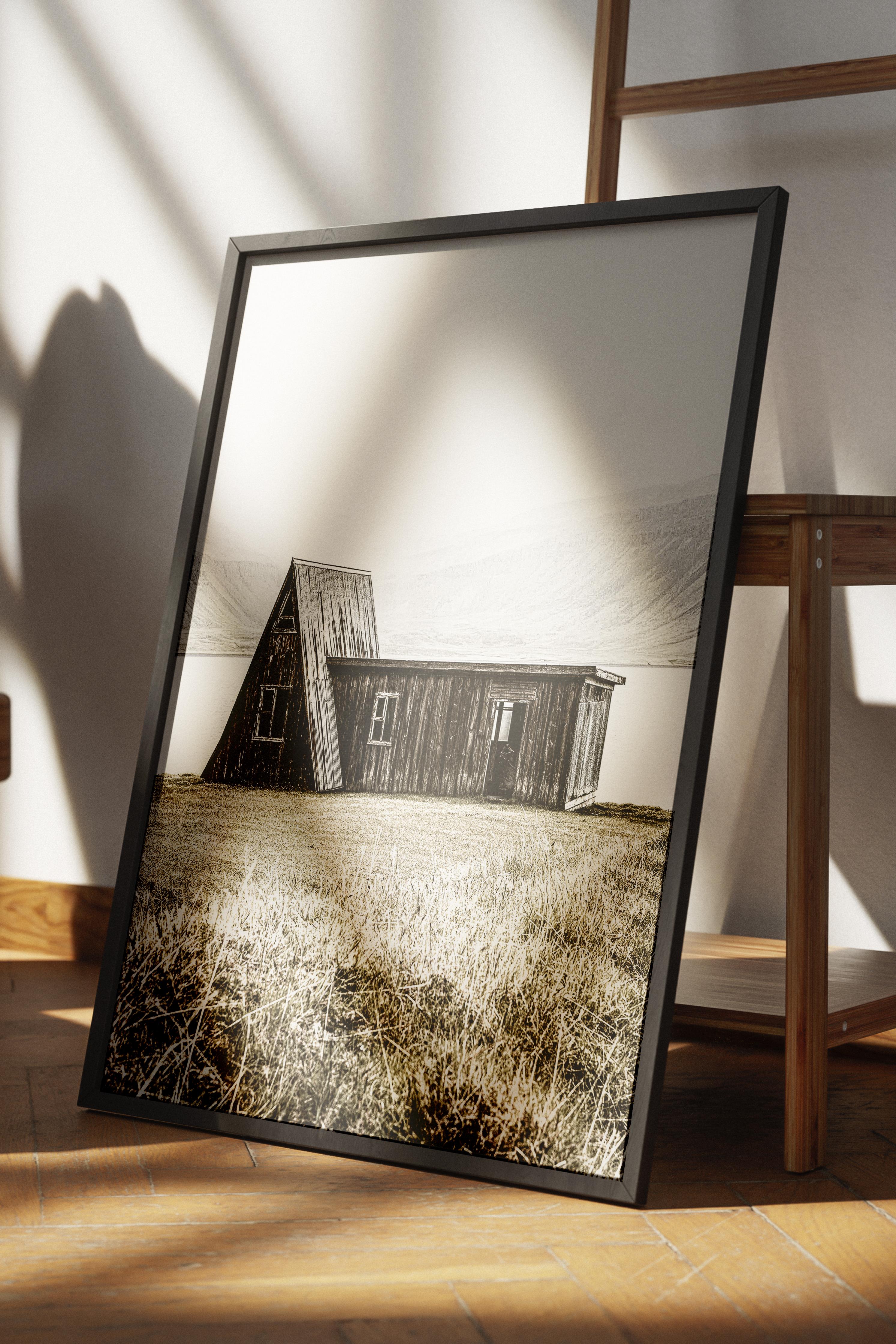 Rustic Çerçevesiz Poster, İskandinav Kahverengi Poster, NO:288 Kulübe Fotoğraf, Dikey