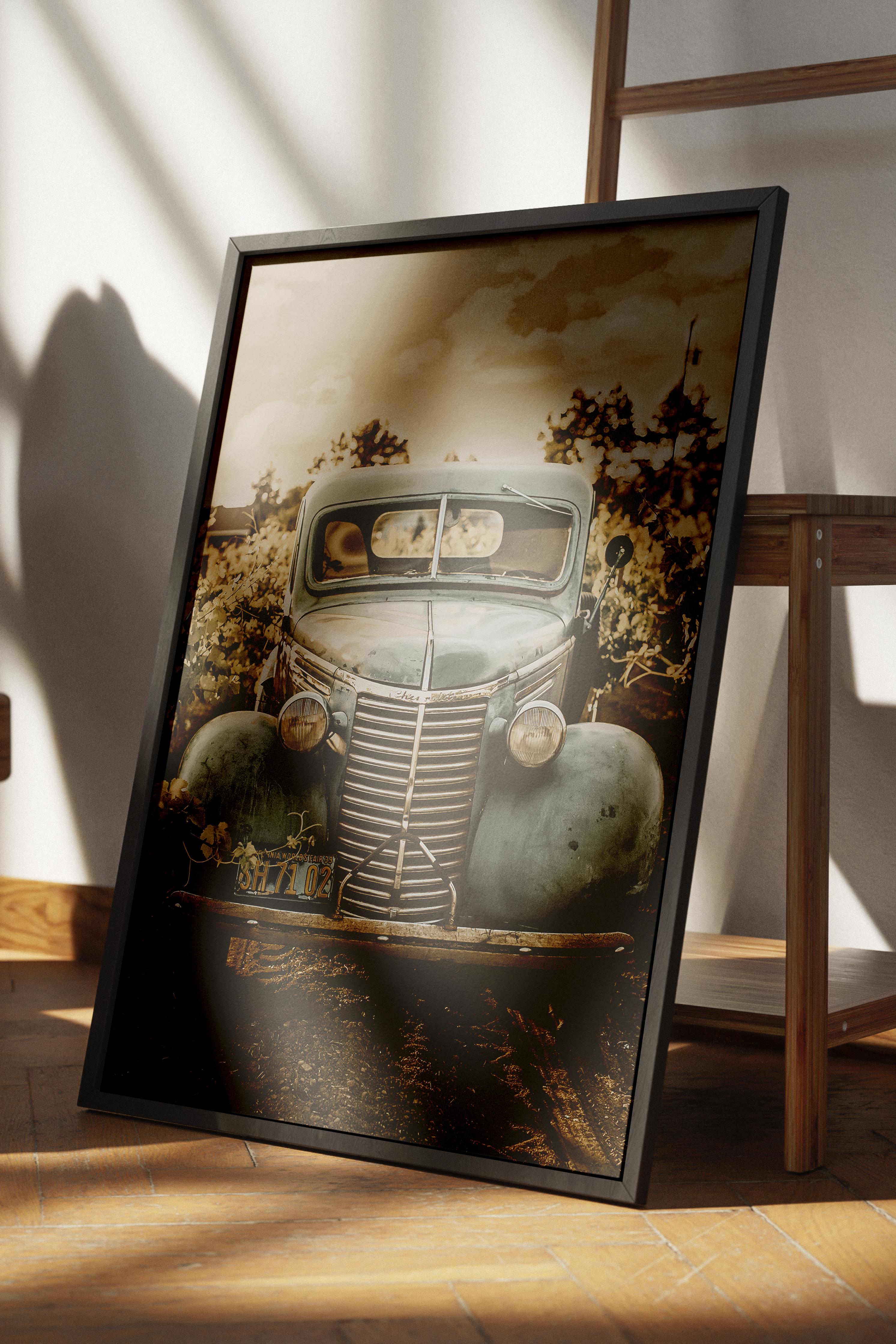 Rustic Çerçevesiz Poster, İskandinav Kahverengi Poster, NO:29 Eski Kamyon Fotoğraf, Dikey