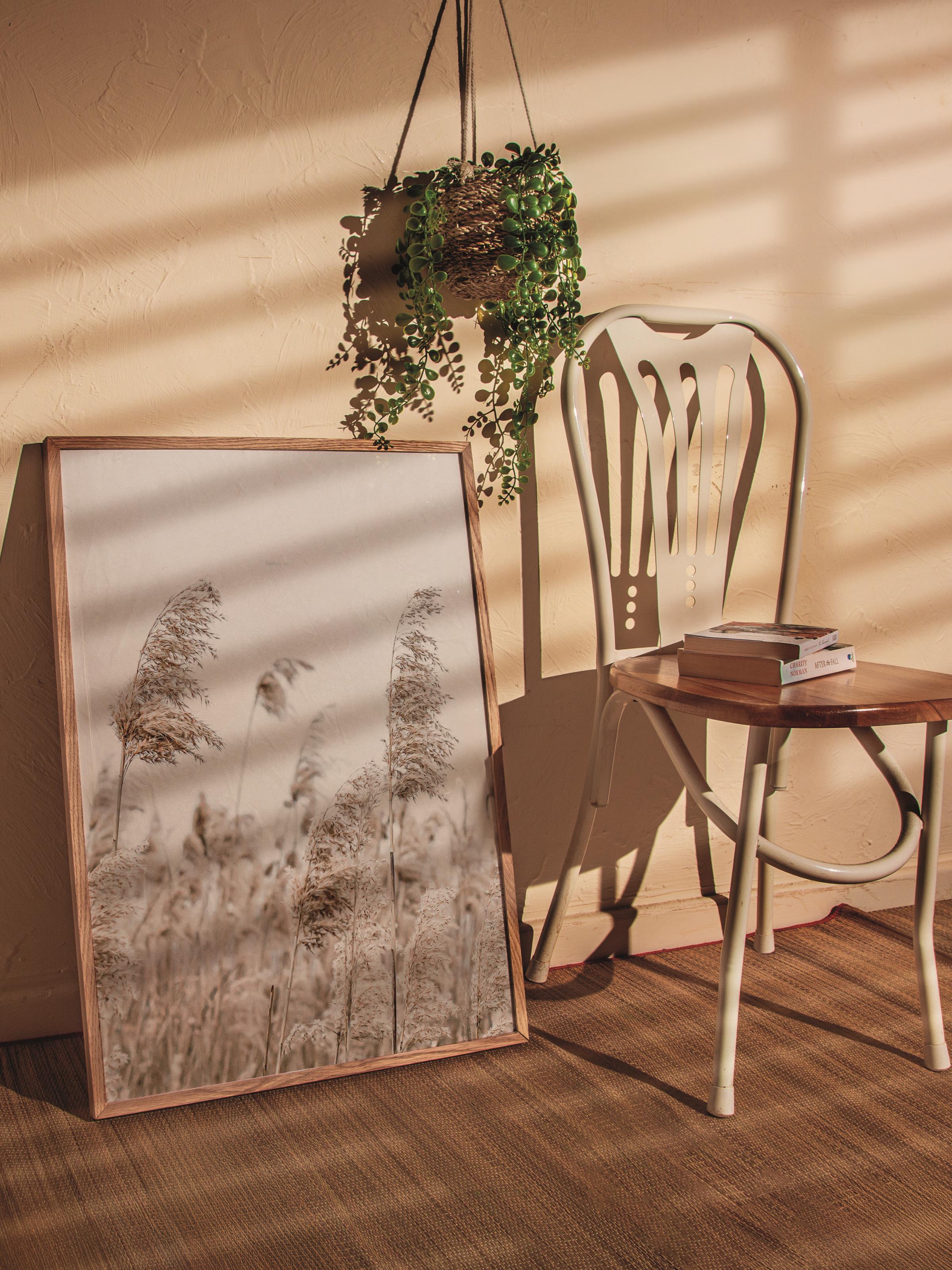 Rustic Çerçevesiz Poster, İskandinav Kahverengi Poster, NO:293 Sazlıklar Fotoğraf, Dikey
