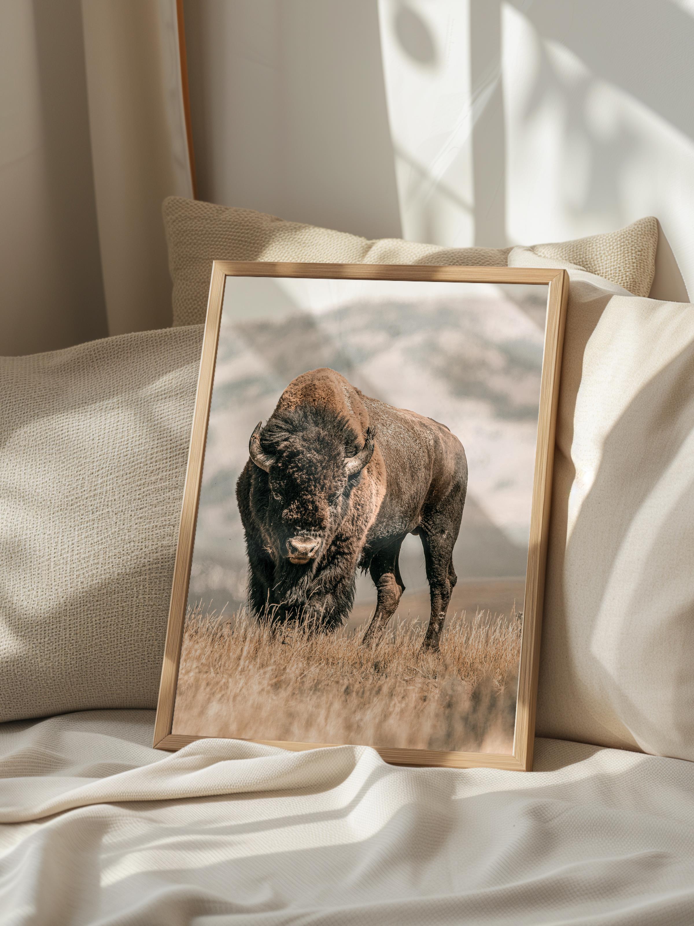 Rustic Çerçevesiz Poster, İskandinav Kahverengi Poster, NO:294 Bufalo Fotoğraf, Dikey