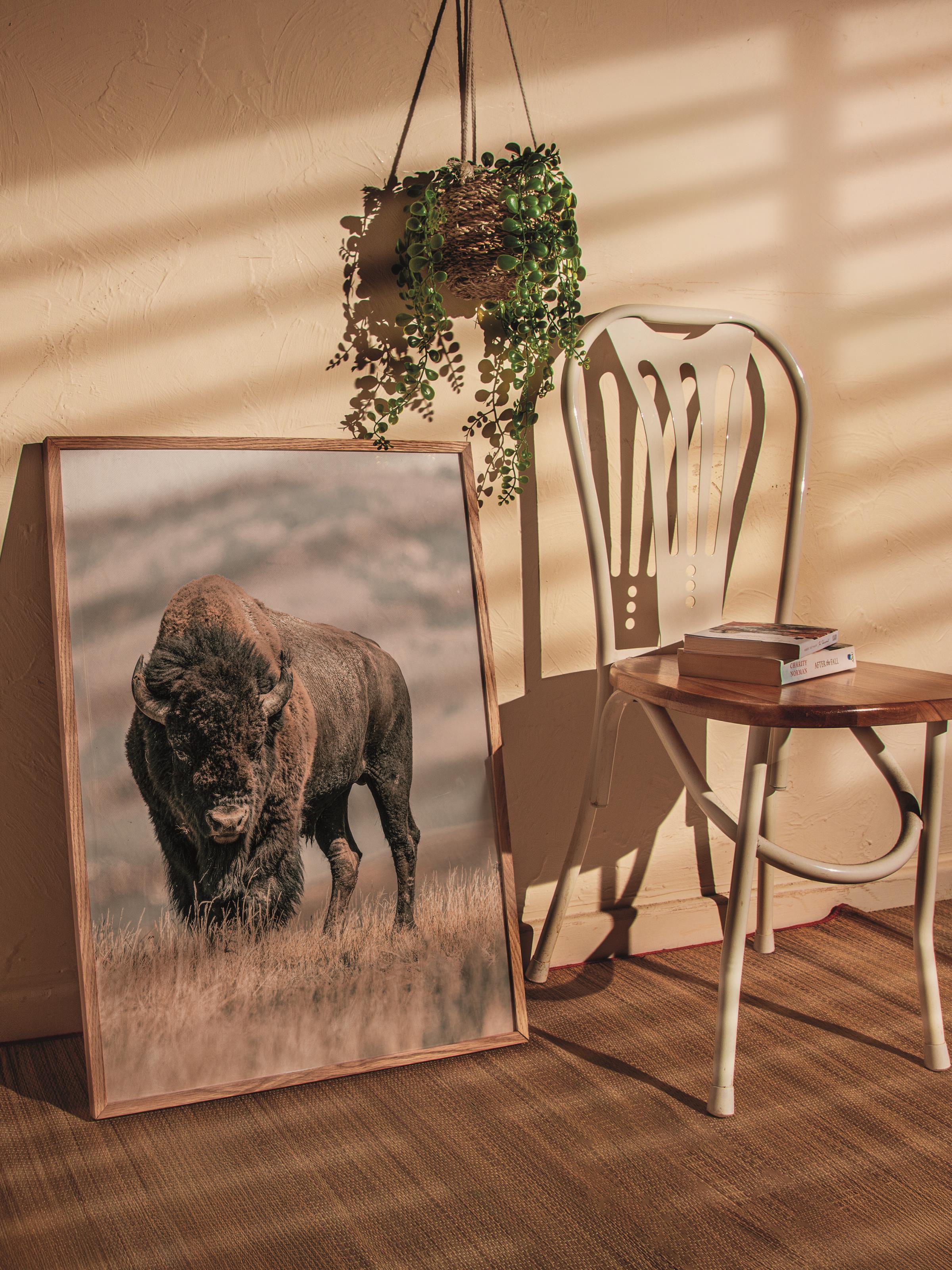 Rustic Çerçevesiz Poster, İskandinav Kahverengi Poster, NO:294 Bufalo Fotoğraf, Dikey
