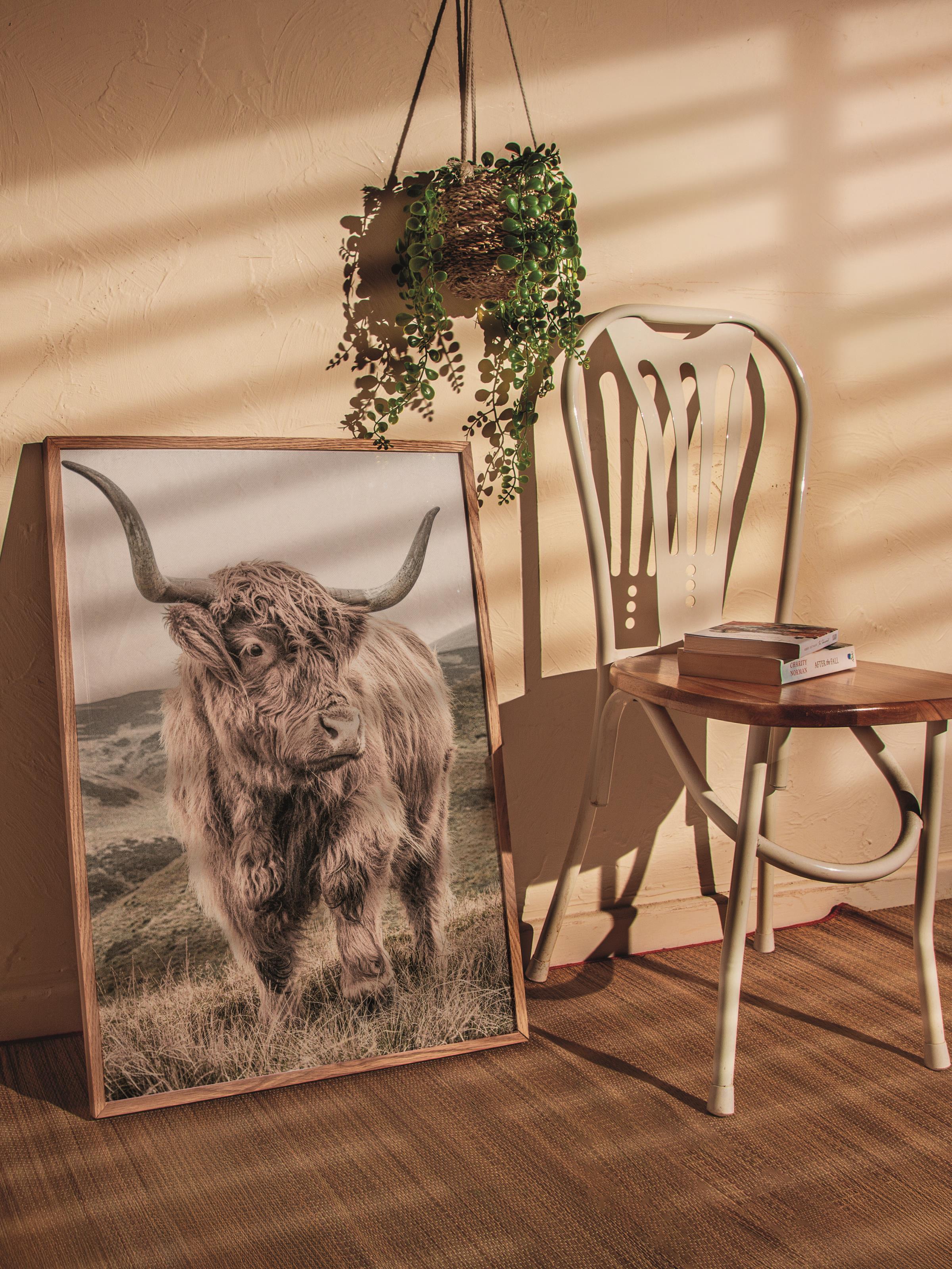 Rustic Çerçevesiz Poster, İskandinav Kahverengi Poster, NO:297 Bufalo Fotoğraf, Dikey