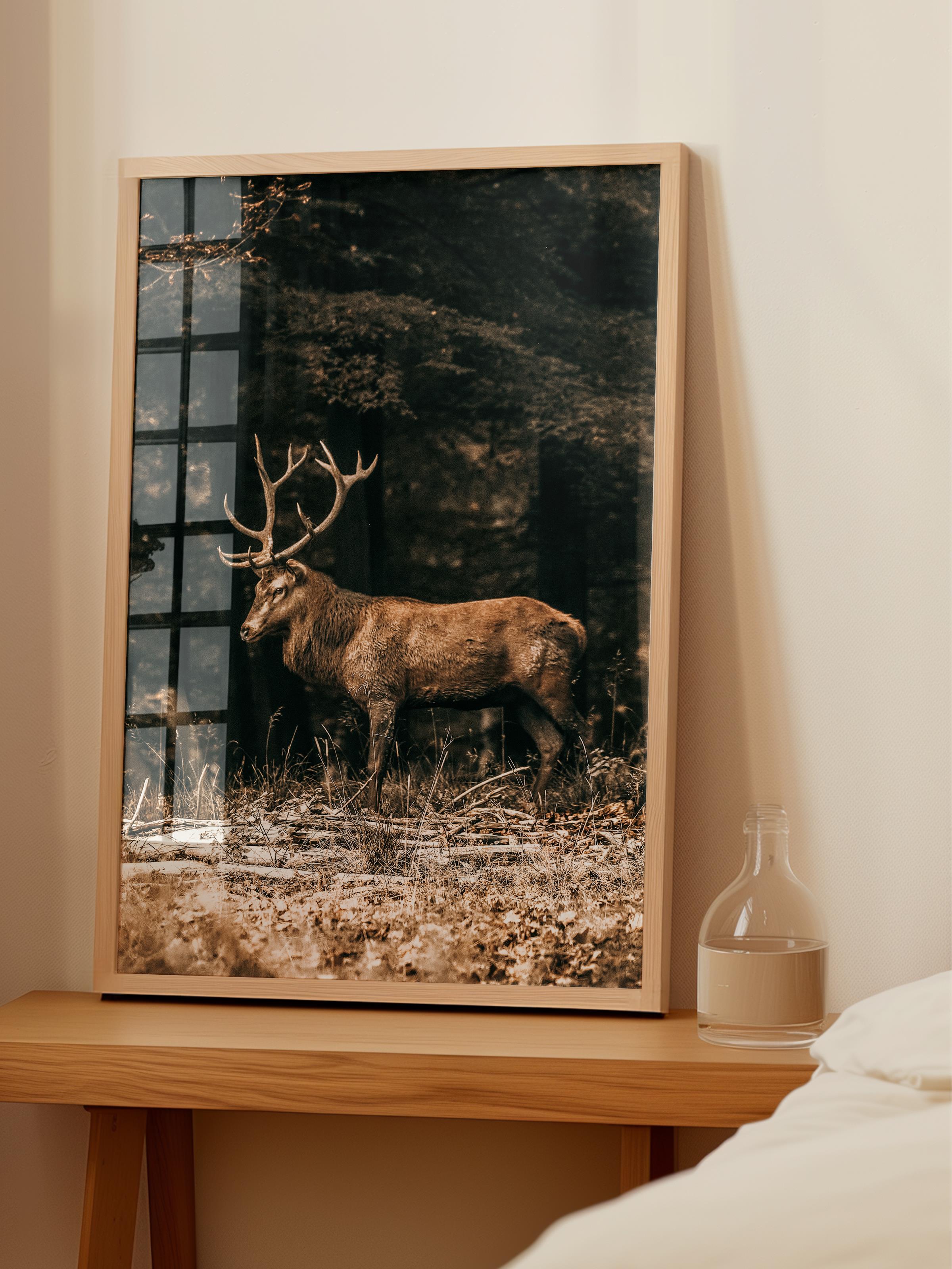 Rustic Çerçevesiz Poster, İskandinav Kahverengi Poster, NO:3 Geyik Fotoğraf, Dikey