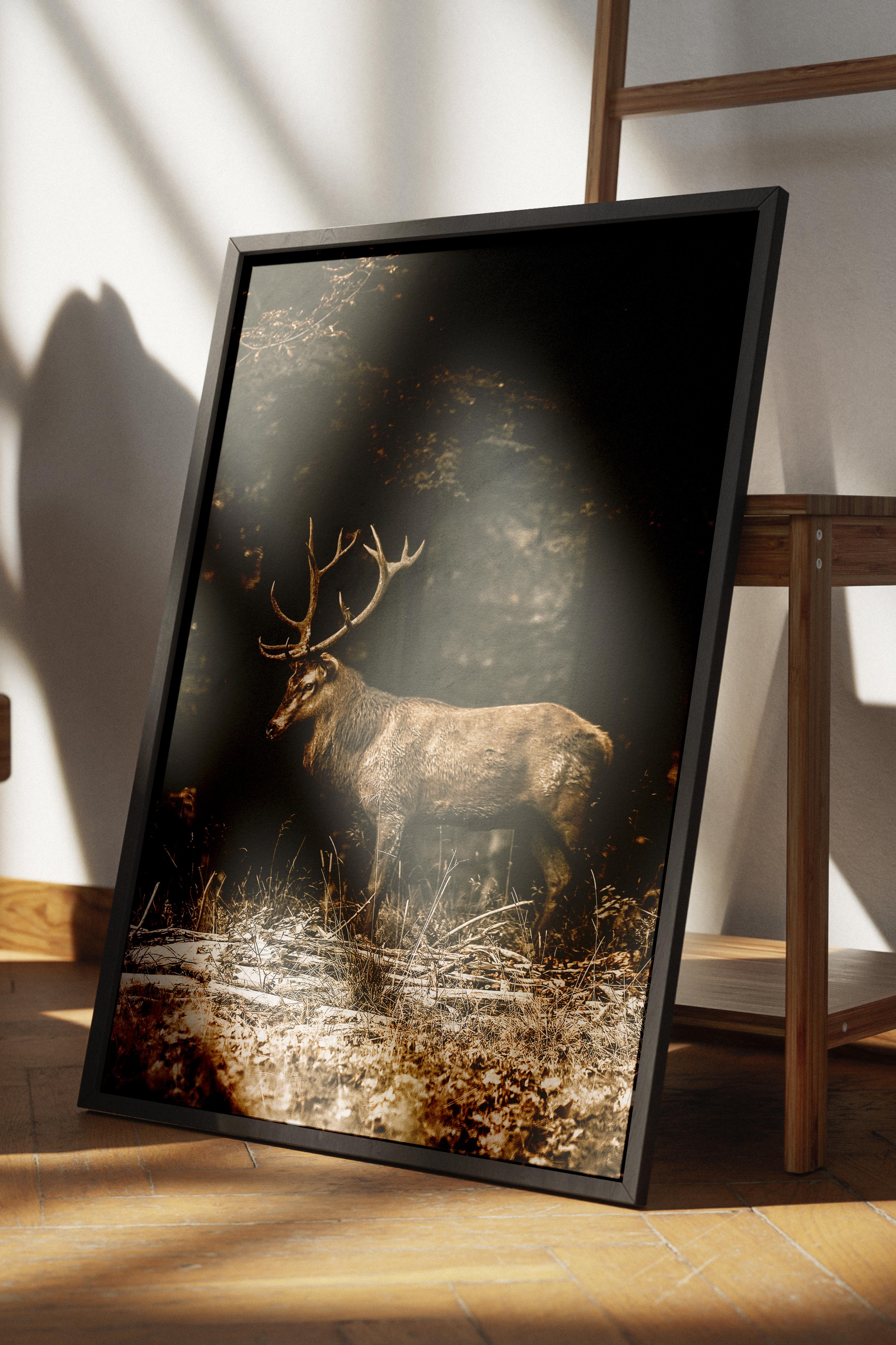 Rustic Çerçevesiz Poster, İskandinav Kahverengi Poster, NO:3 Geyik Fotoğraf, Dikey