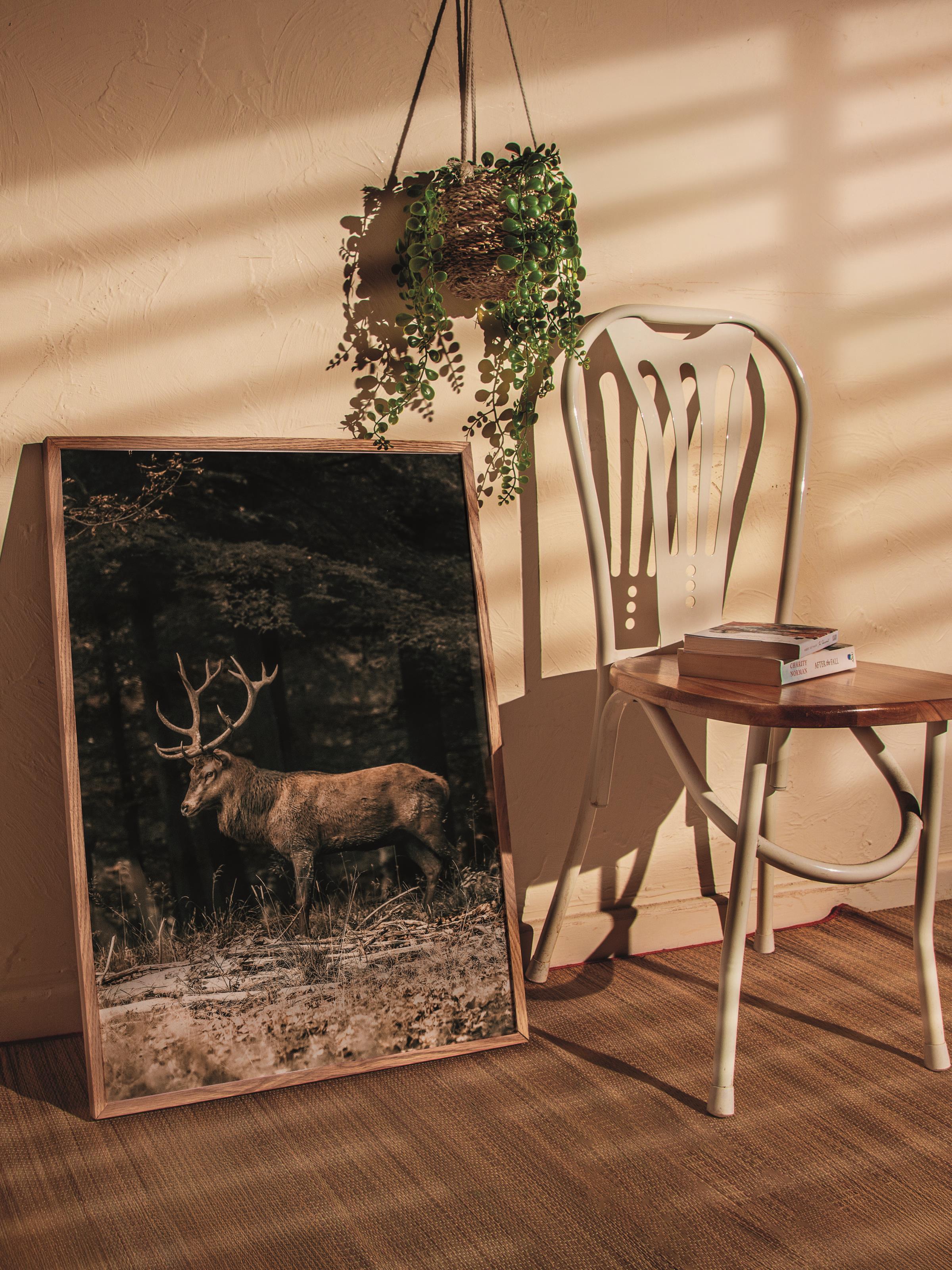 Rustic Çerçevesiz Poster, İskandinav Kahverengi Poster, NO:3 Geyik Fotoğraf, Dikey