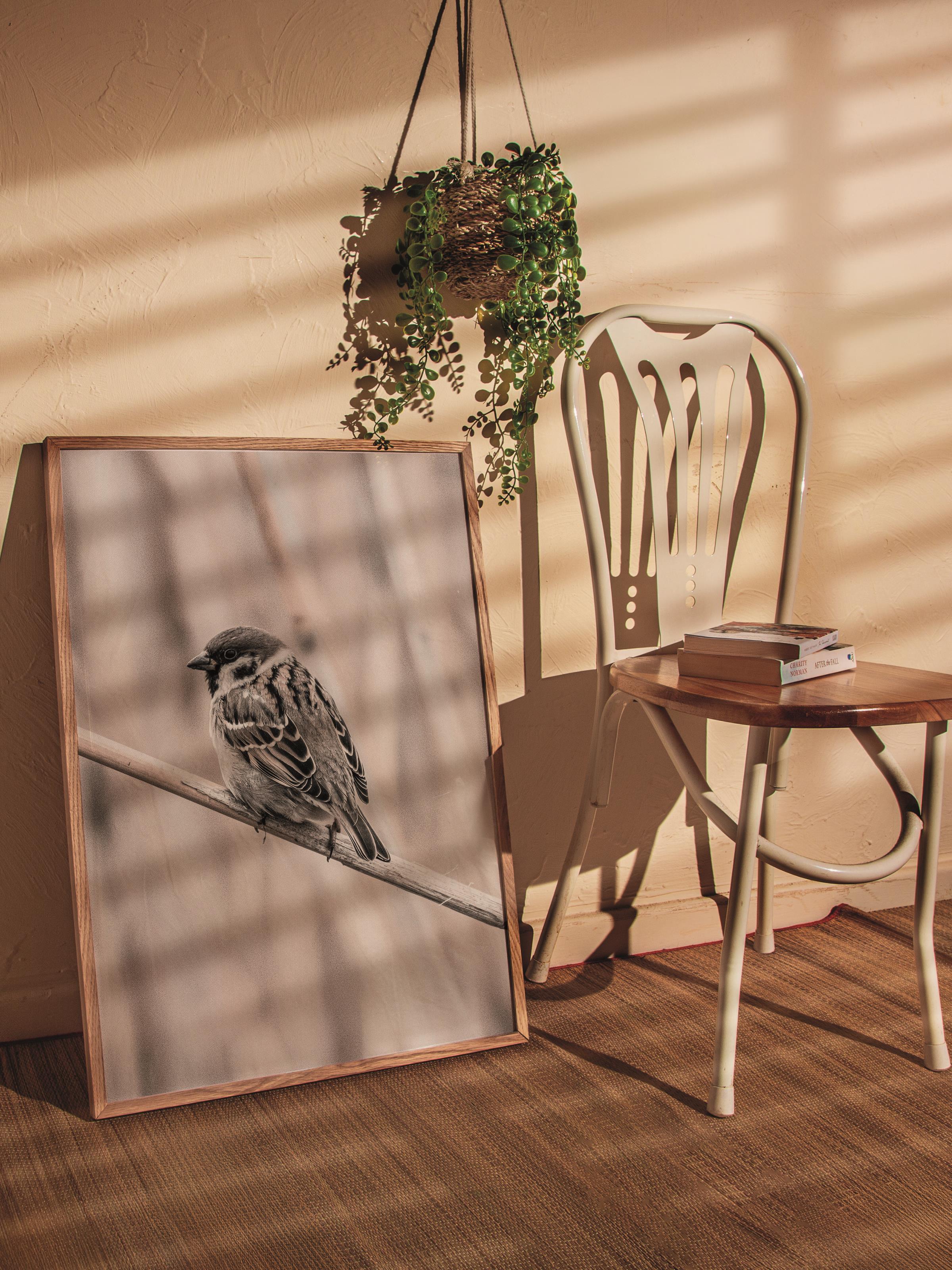 Rustic Çerçevesiz Poster, İskandinav Kahverengi Poster, NO:304 Kuş Fotoğraf, Dikey