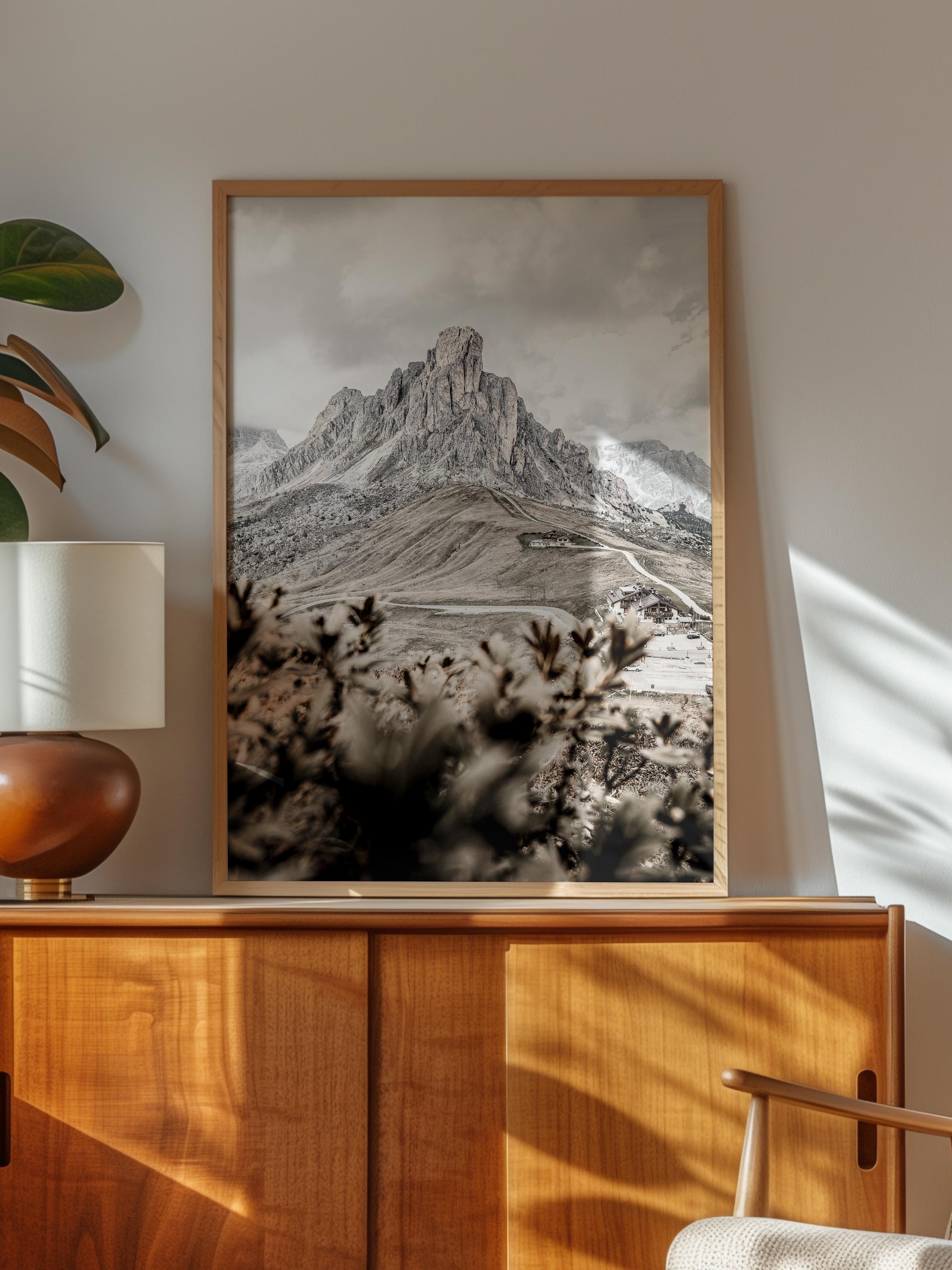 Rustic Çerçevesiz Poster, İskandinav Kahverengi Poster, NO:307 Dağlar ve Çalılar Fotoğraf, Dikey