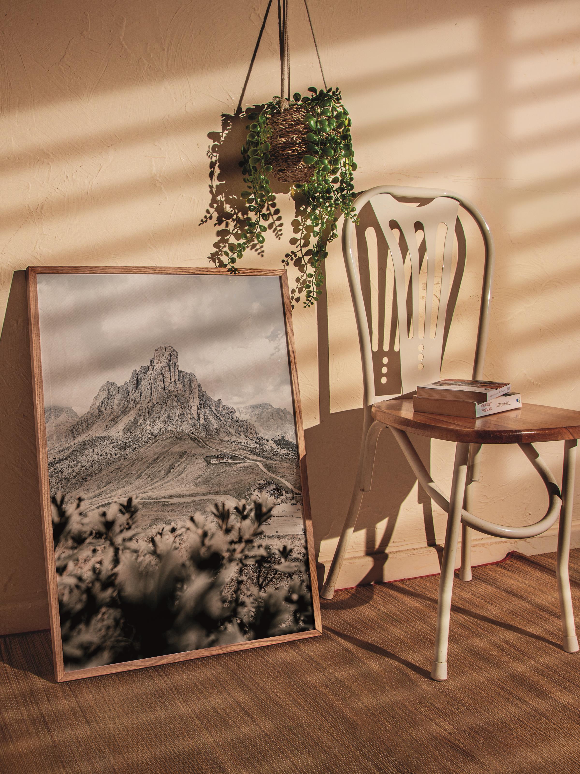 Rustic Çerçevesiz Poster, İskandinav Kahverengi Poster, NO:307 Dağlar ve Çalılar Fotoğraf, Dikey