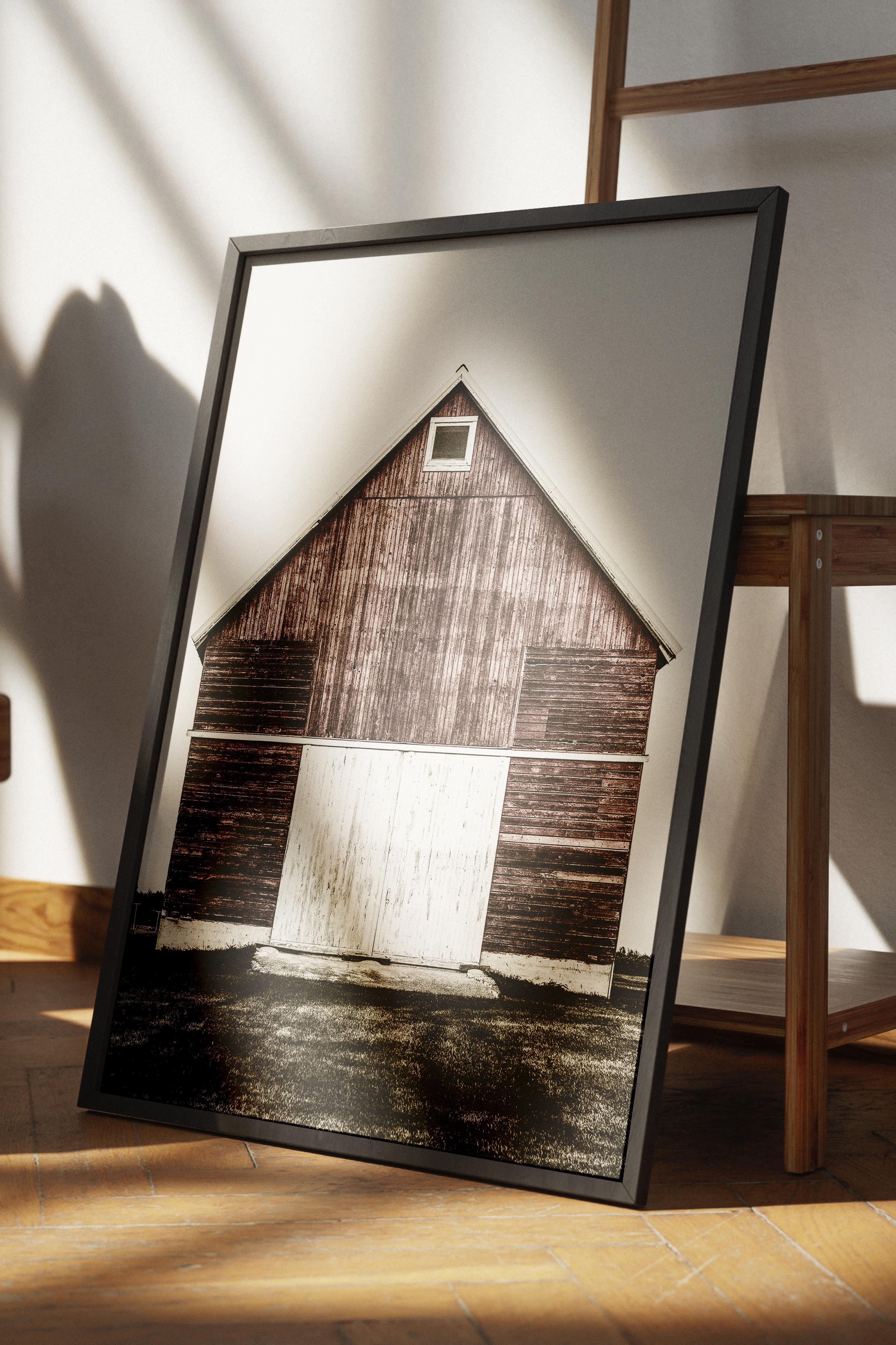 Rustic Çerçevesiz Poster, İskandinav Kahverengi Poster, NO:308 Ahır Fotoğraf, Dikey