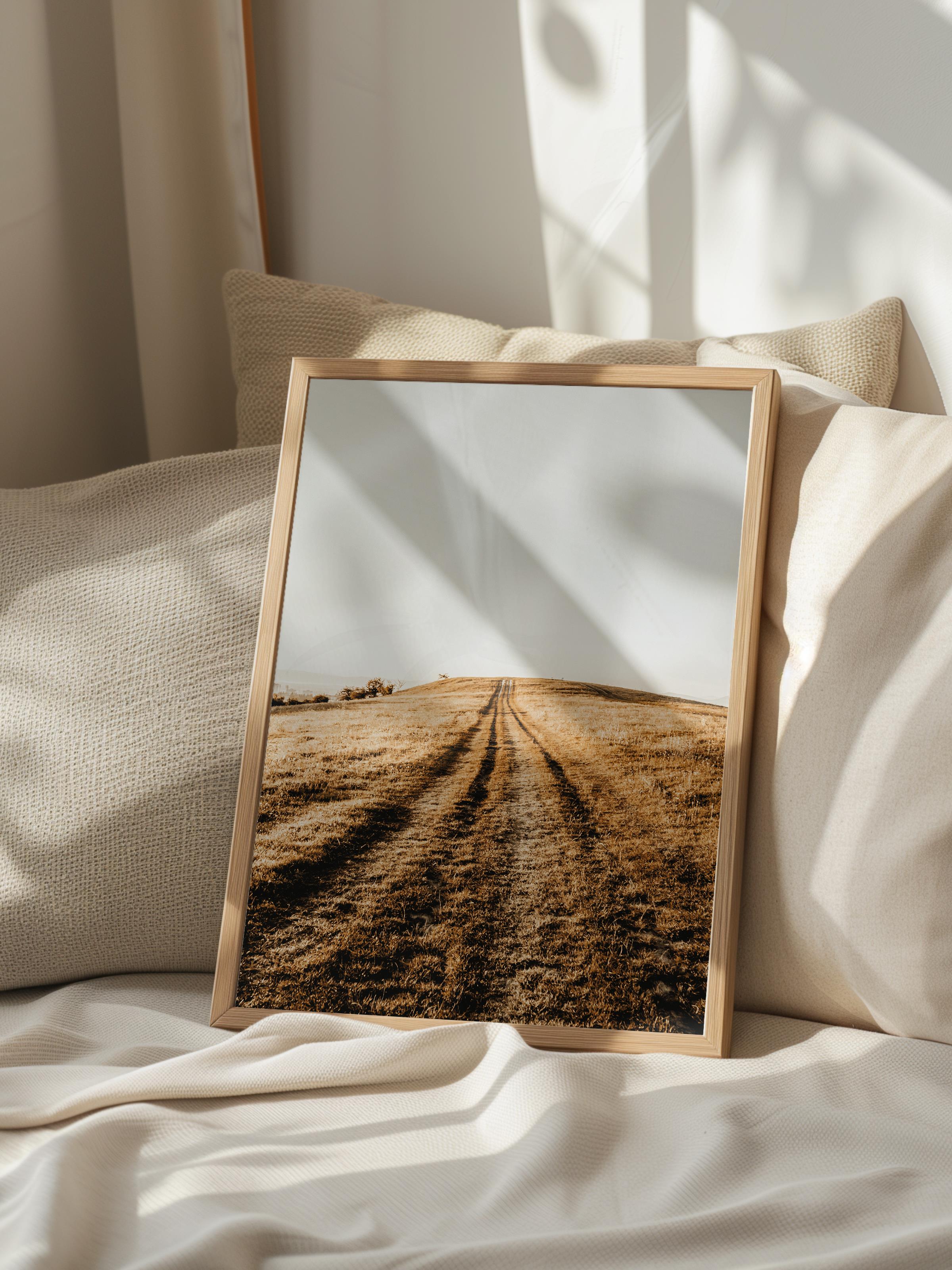 Rustic Çerçevesiz Poster, İskandinav Kahverengi Poster, NO:31 Tarlada Yol Fotoğraf, Dikey