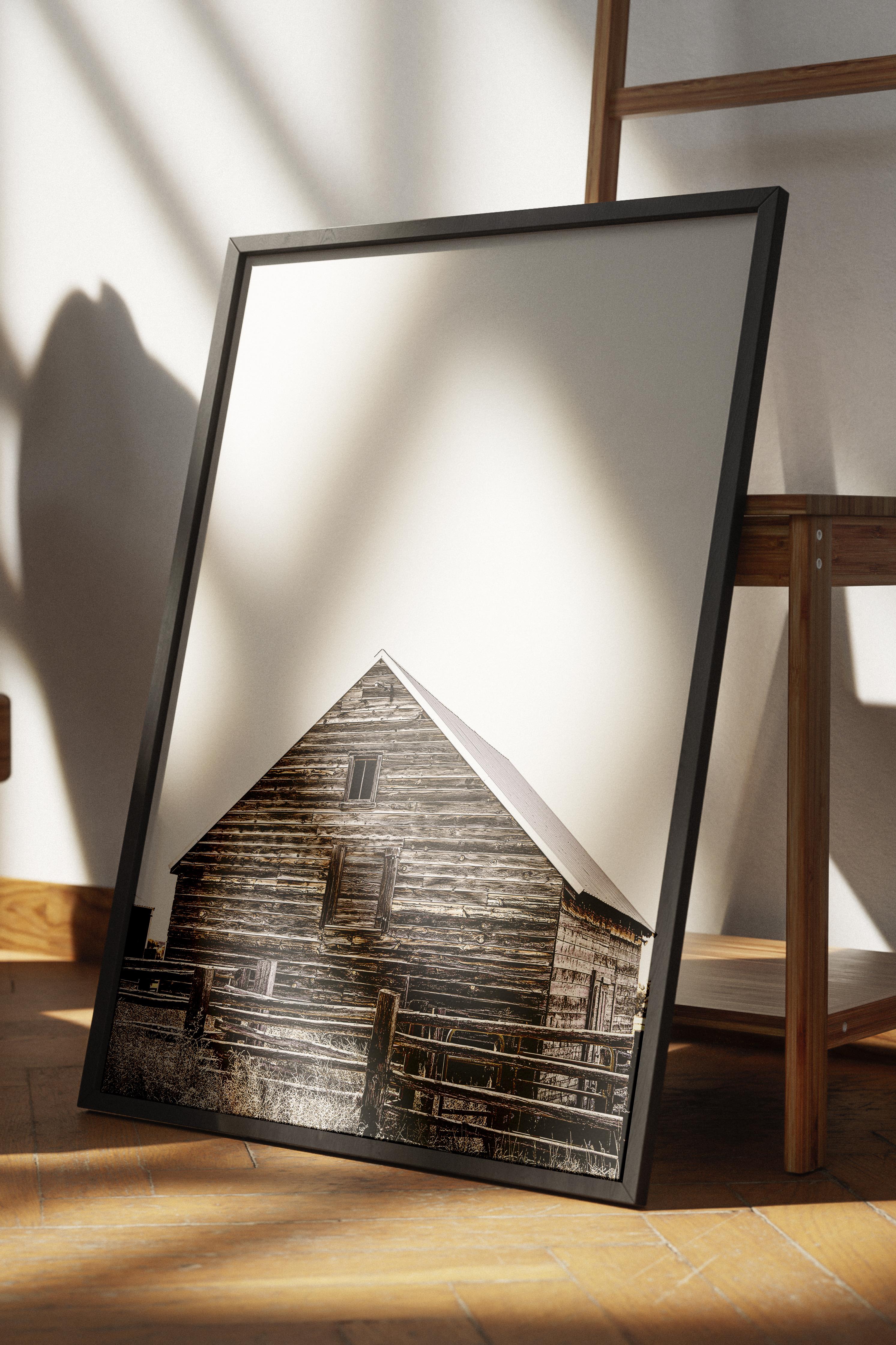 Rustic Çerçevesiz Poster, İskandinav Kahverengi Poster, NO:312 Ahır Fotoğraf, Dikey