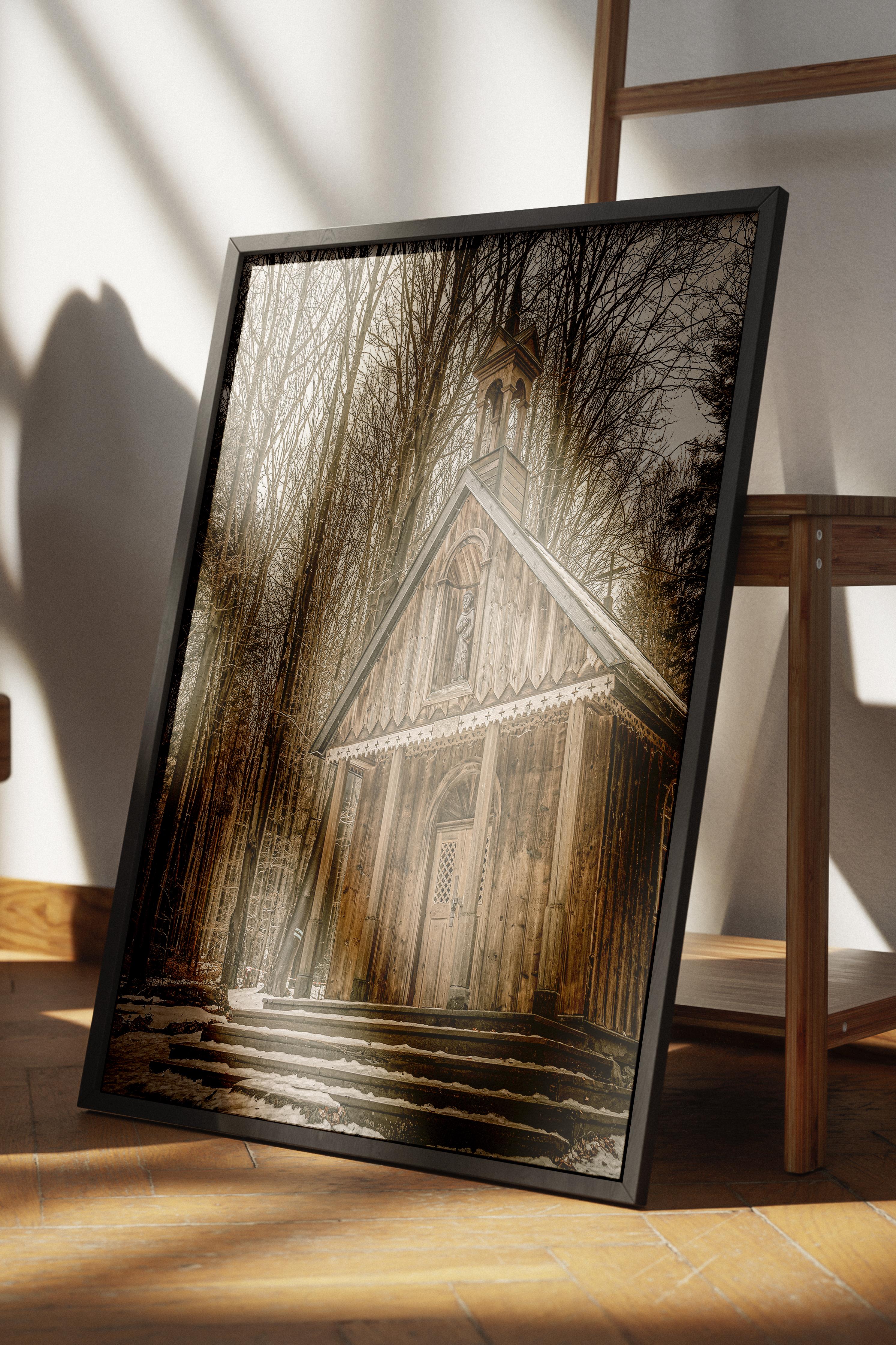 Rustic Çerçevesiz Poster, İskandinav Kahverengi Poster, NO:313 Kulübe Fotoğraf, Dikey