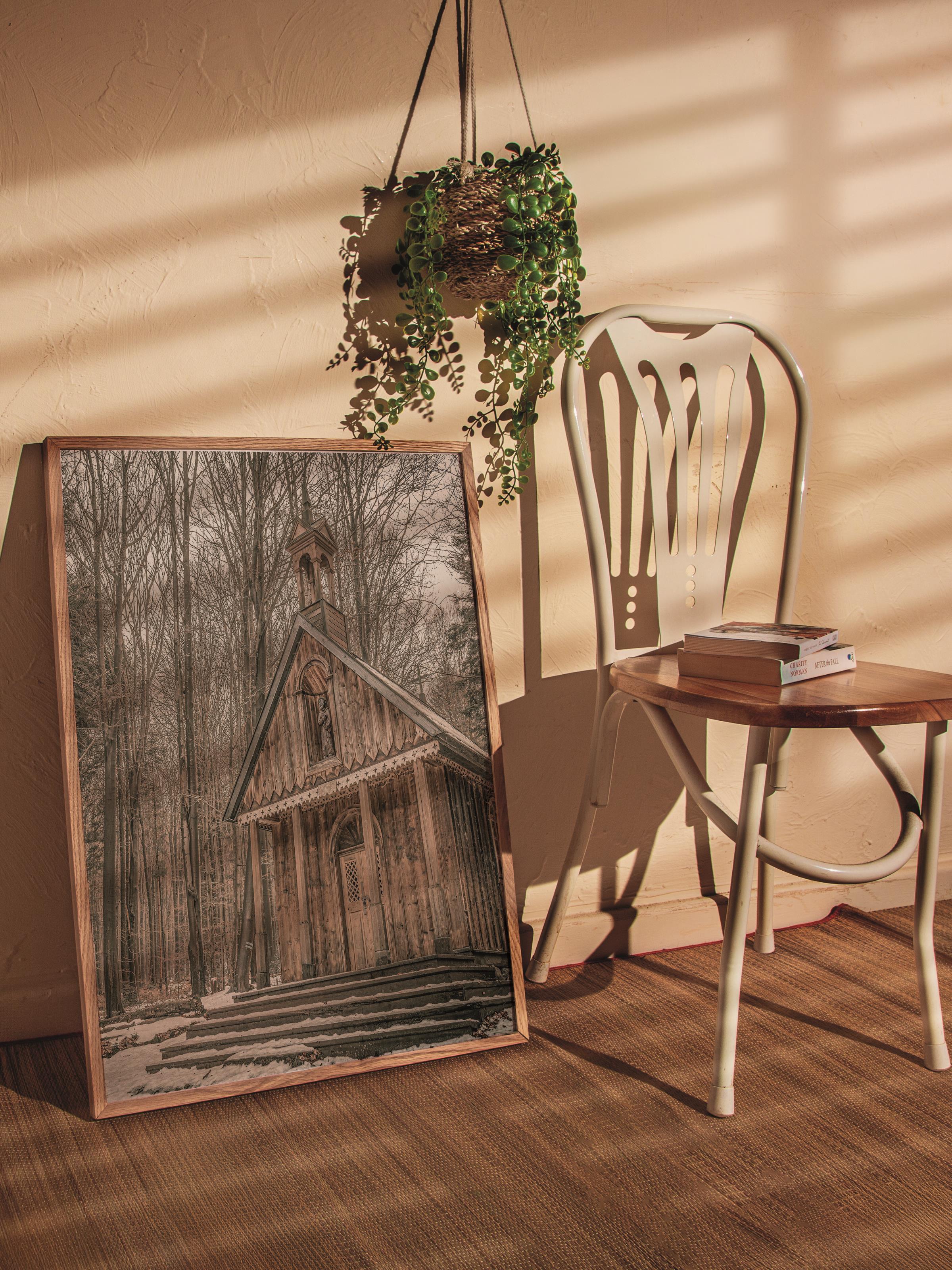 Rustic Çerçevesiz Poster, İskandinav Kahverengi Poster, NO:313 Kulübe Fotoğraf, Dikey