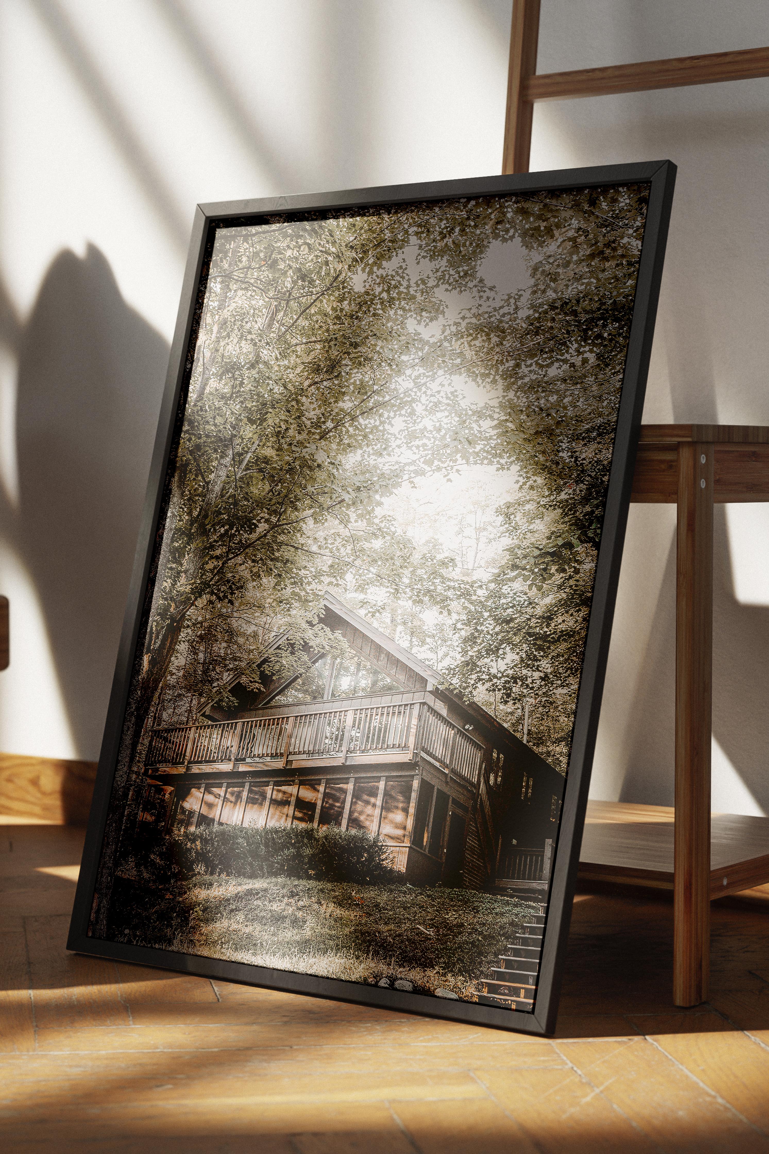 Rustic Çerçevesiz Poster, İskandinav Kahverengi Poster, NO:318 Kulübe Fotoğraf, Dikey