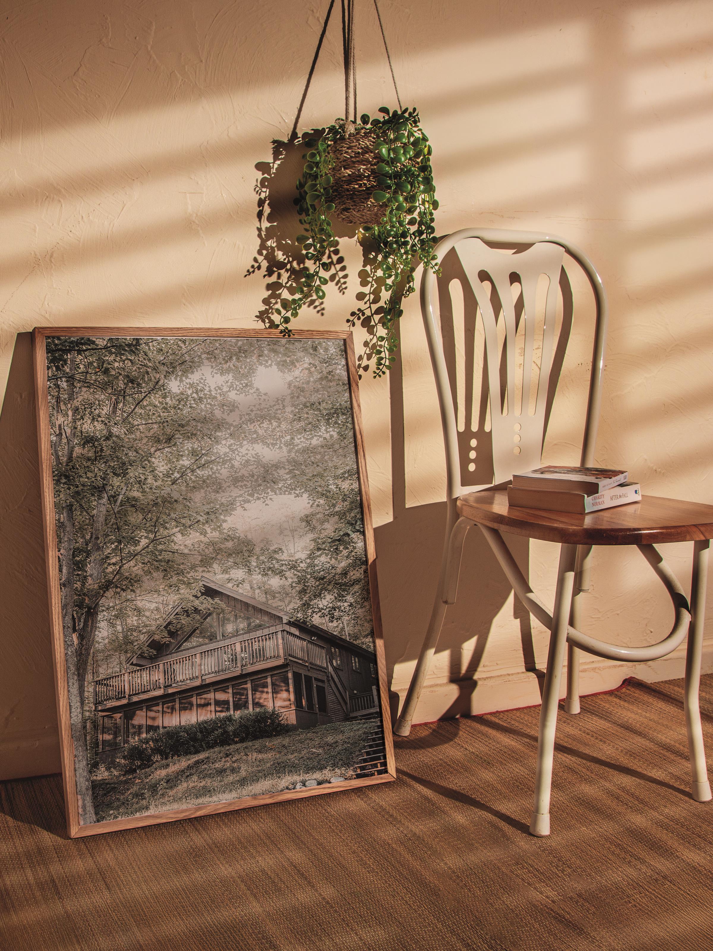 Rustic Çerçevesiz Poster, İskandinav Kahverengi Poster, NO:318 Kulübe Fotoğraf, Dikey