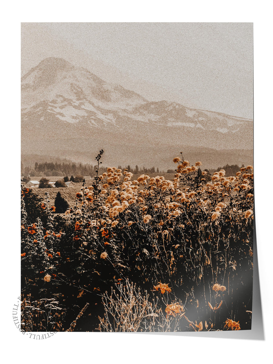 Sisli Dağ ve Kır Çiçekleri Rustic Çerçevesiz Poster