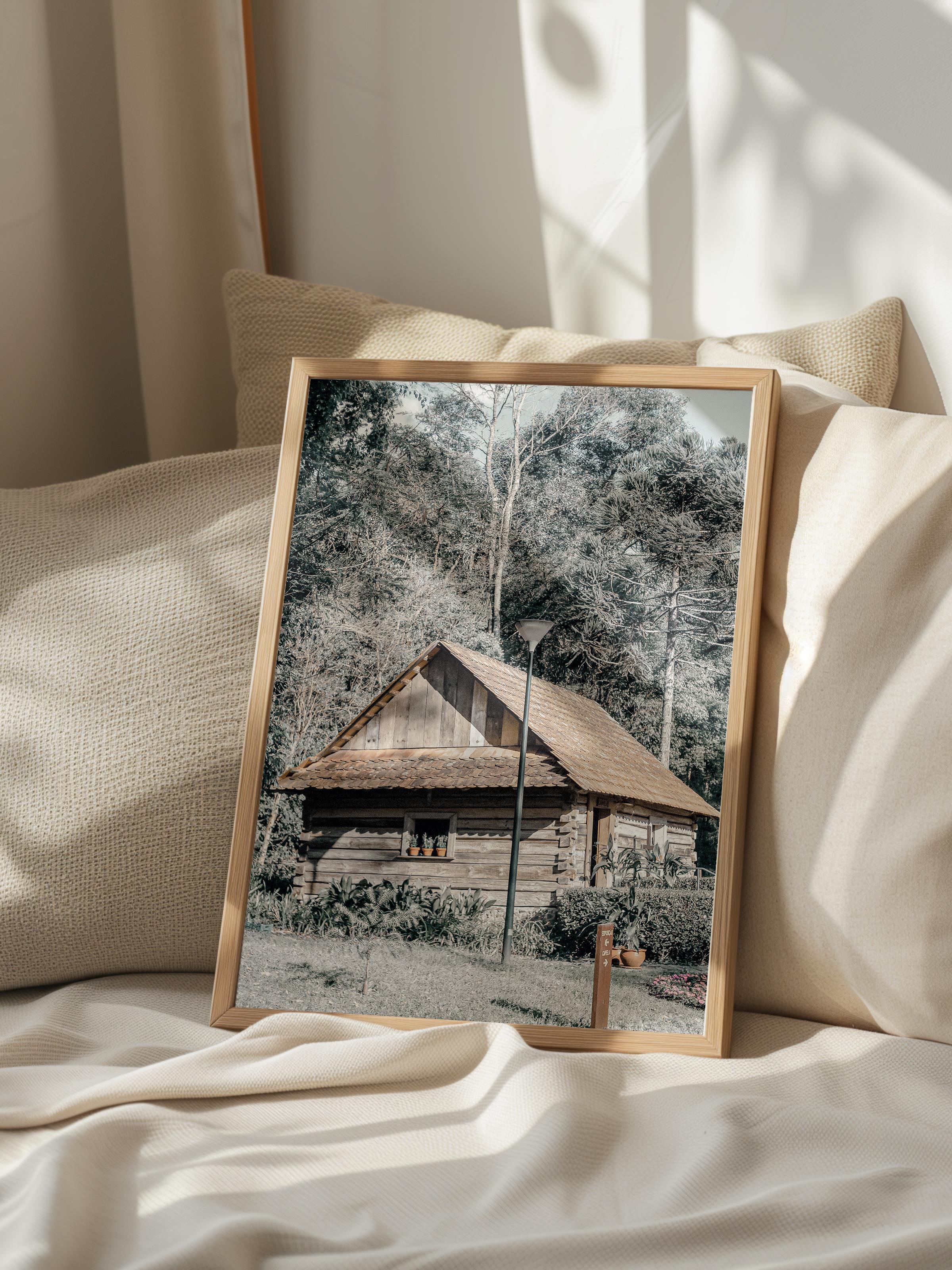 Rustic Çerçevesiz Poster, İskandinav Kahverengi Poster, NO:322 Kulübe Fotoğraf, Dikey
