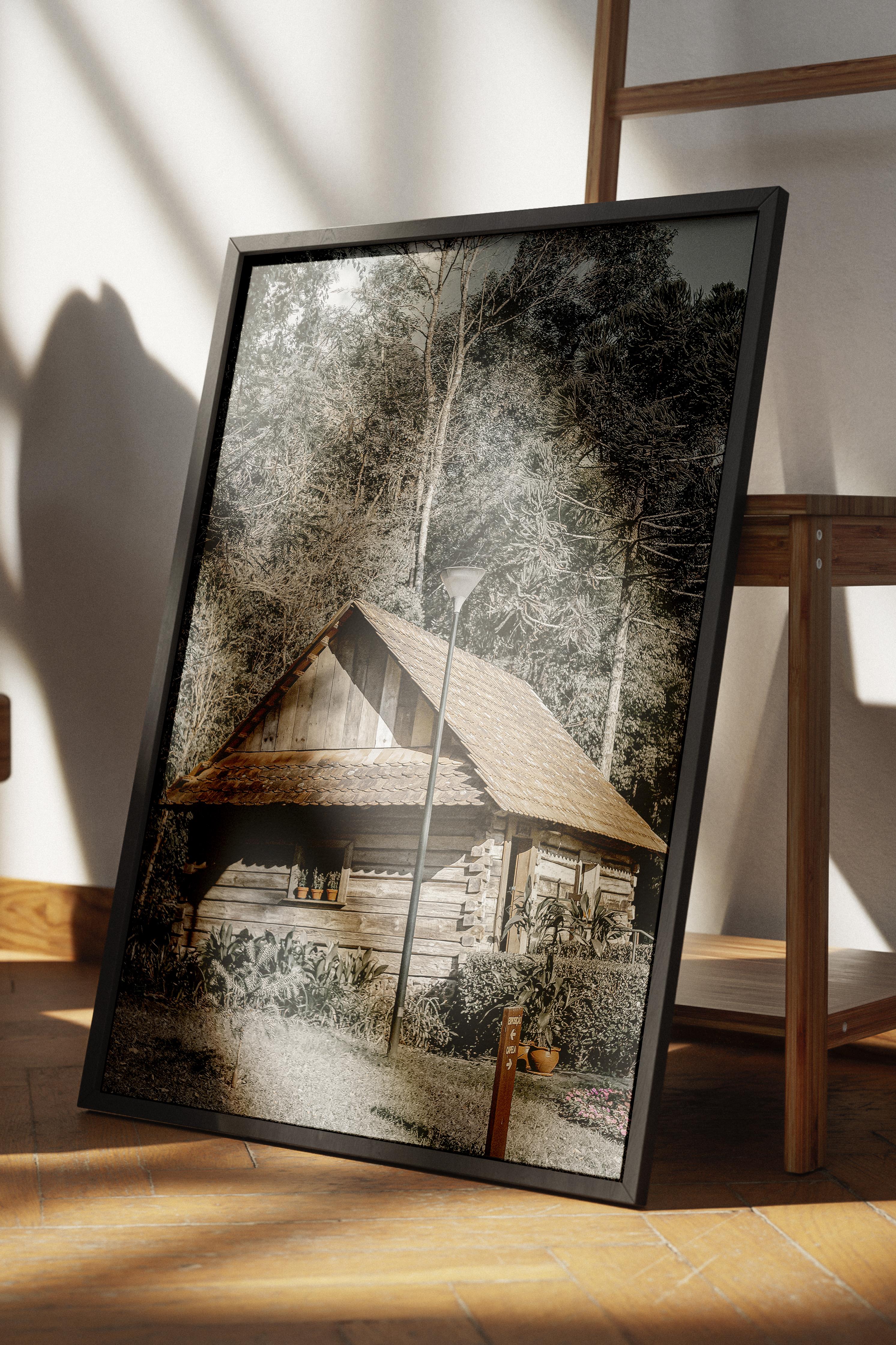 Rustic Çerçevesiz Poster, İskandinav Kahverengi Poster, NO:322 Kulübe Fotoğraf, Dikey