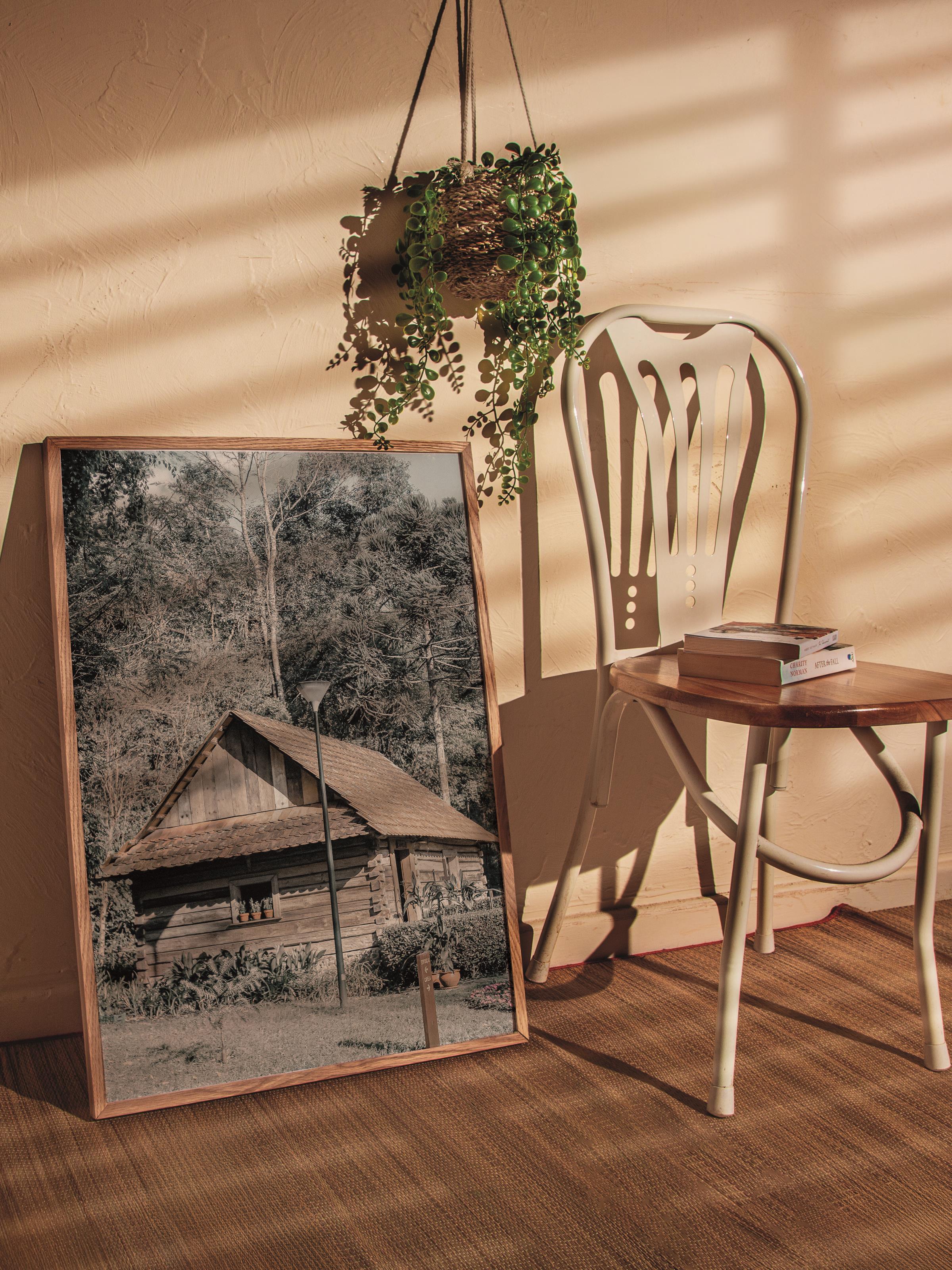 Rustic Çerçevesiz Poster, İskandinav Kahverengi Poster, NO:322 Kulübe Fotoğraf, Dikey