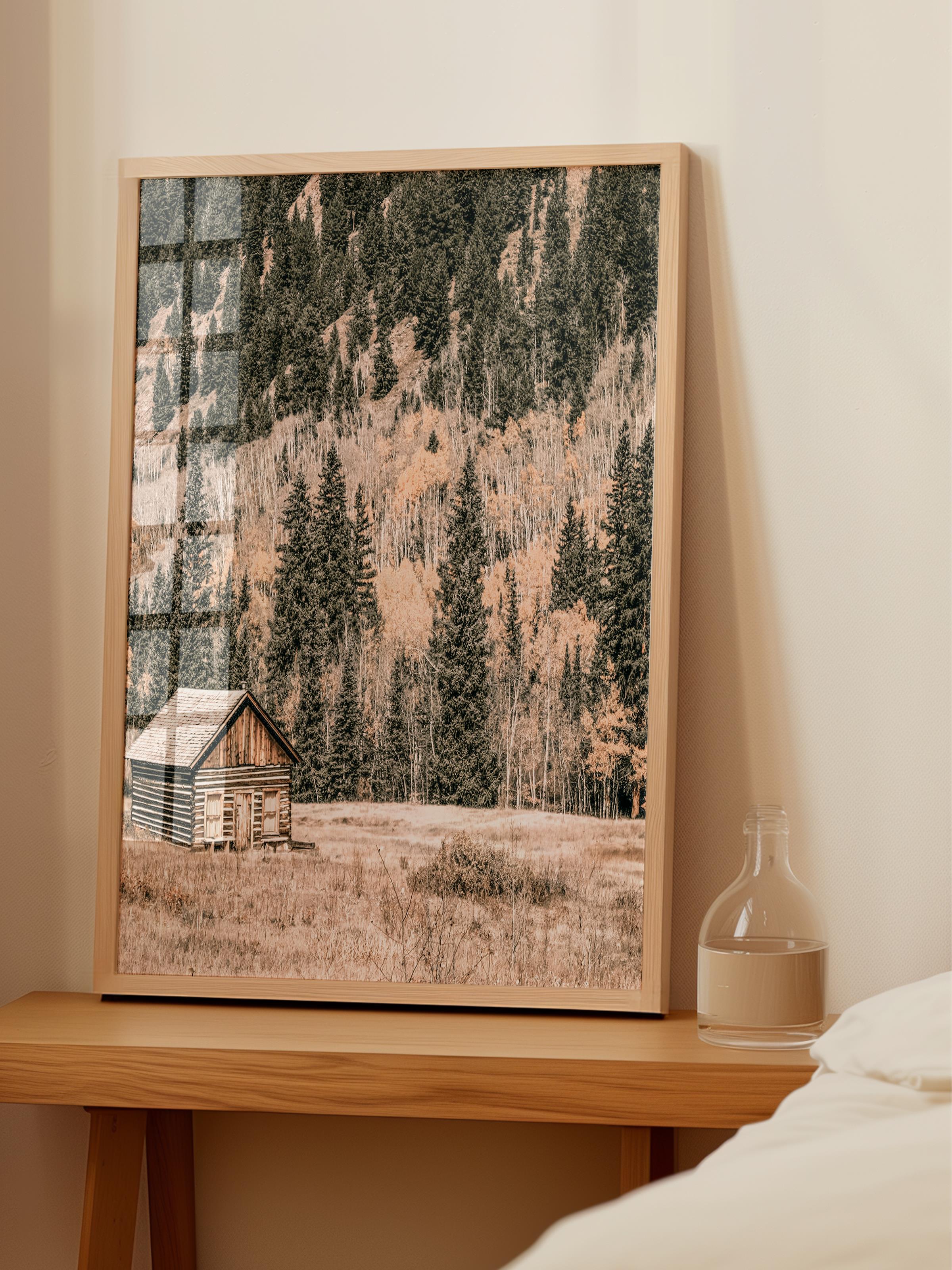 Rustic Çerçevesiz Poster, İskandinav Kahverengi Poster, NO:337 Kulübe Fotoğraf, Dikey