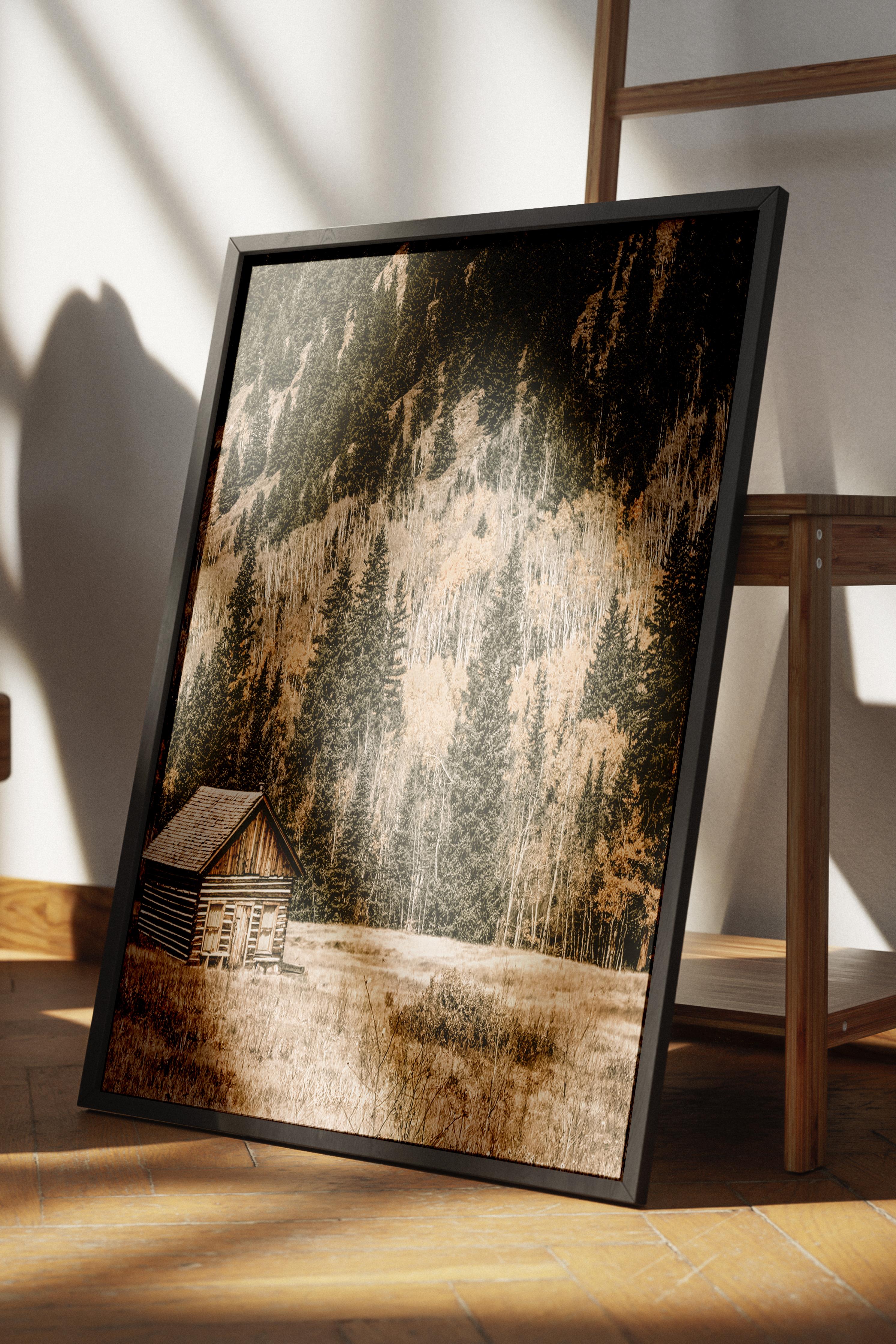 Rustic Çerçevesiz Poster, İskandinav Kahverengi Poster, NO:337 Kulübe Fotoğraf, Dikey