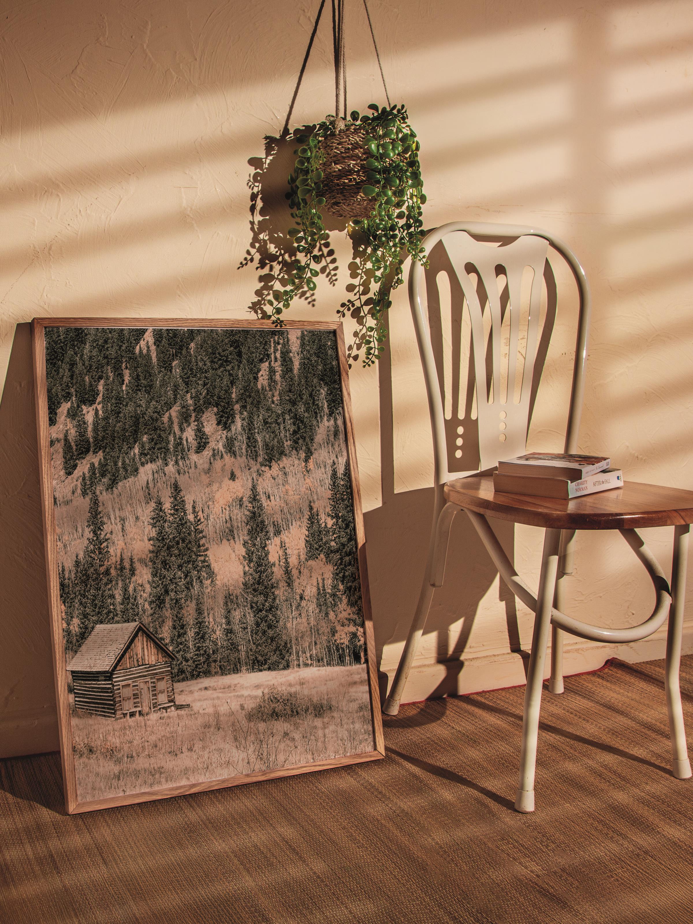 Rustic Çerçevesiz Poster, İskandinav Kahverengi Poster, NO:337 Kulübe Fotoğraf, Dikey