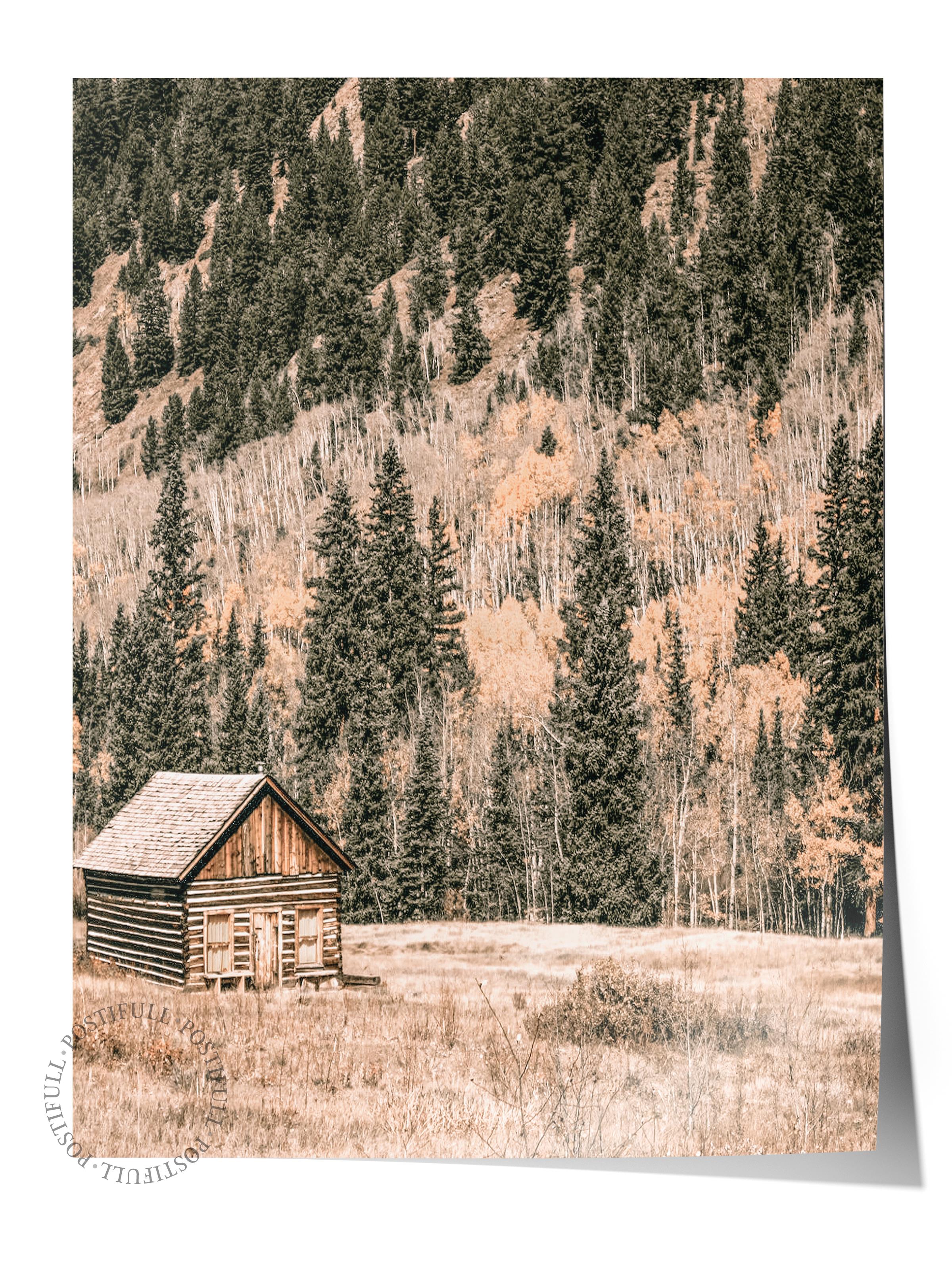 Rustic Çerçevesiz Poster, İskandinav Kahverengi Poster, NO:337 Kulübe Fotoğraf, Dikey