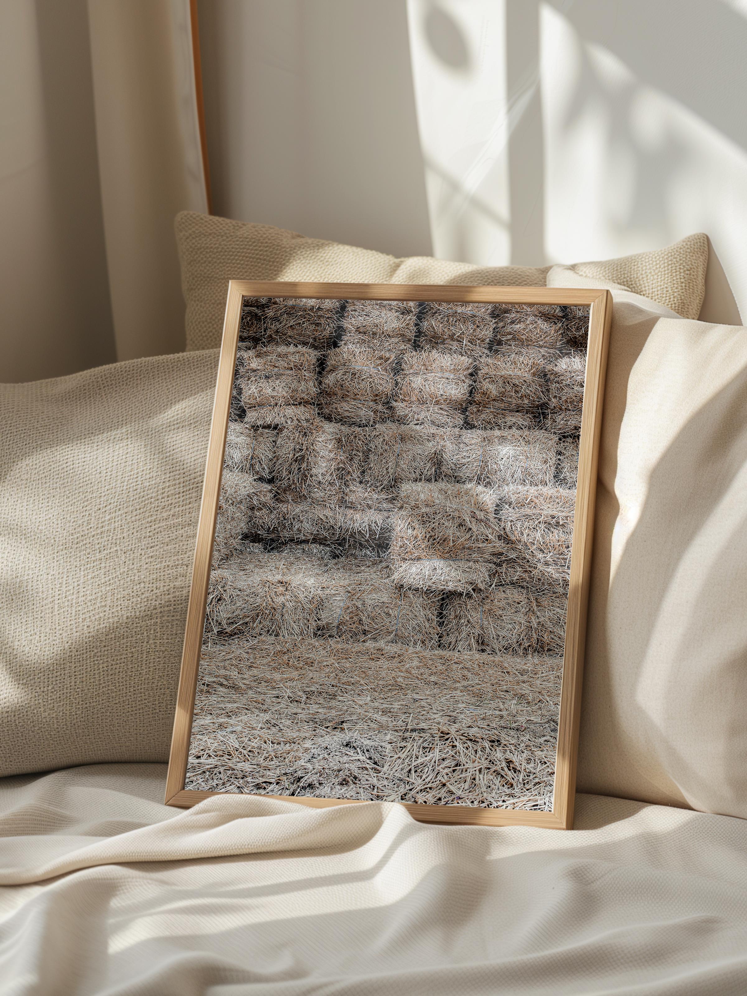 Rustic Çerçevesiz Poster, İskandinav Kahverengi Poster, NO:339 Saman Balyaları Fotoğraf, Dikey