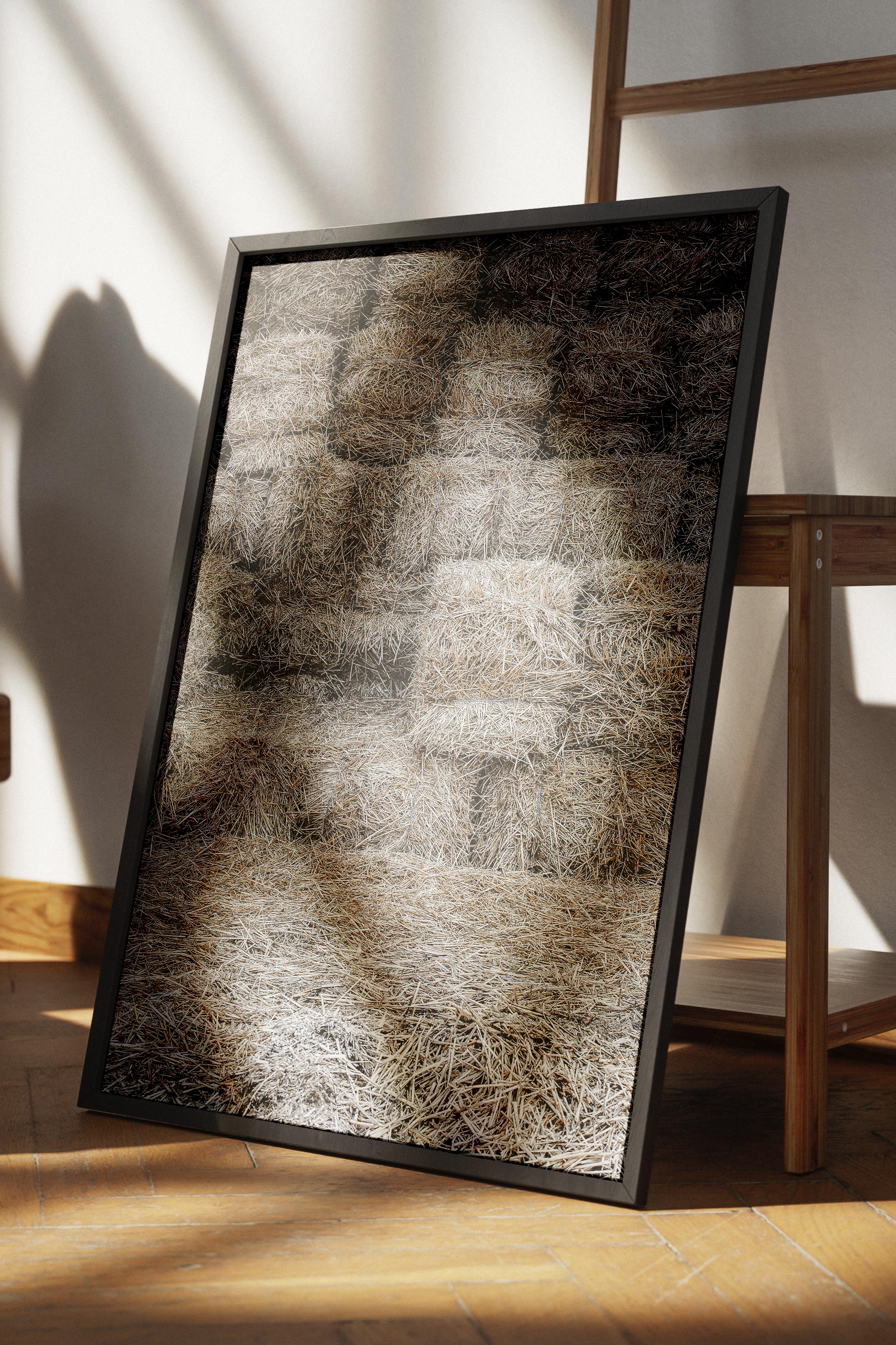 Rustic Çerçevesiz Poster, İskandinav Kahverengi Poster, NO:339 Saman Balyaları Fotoğraf, Dikey