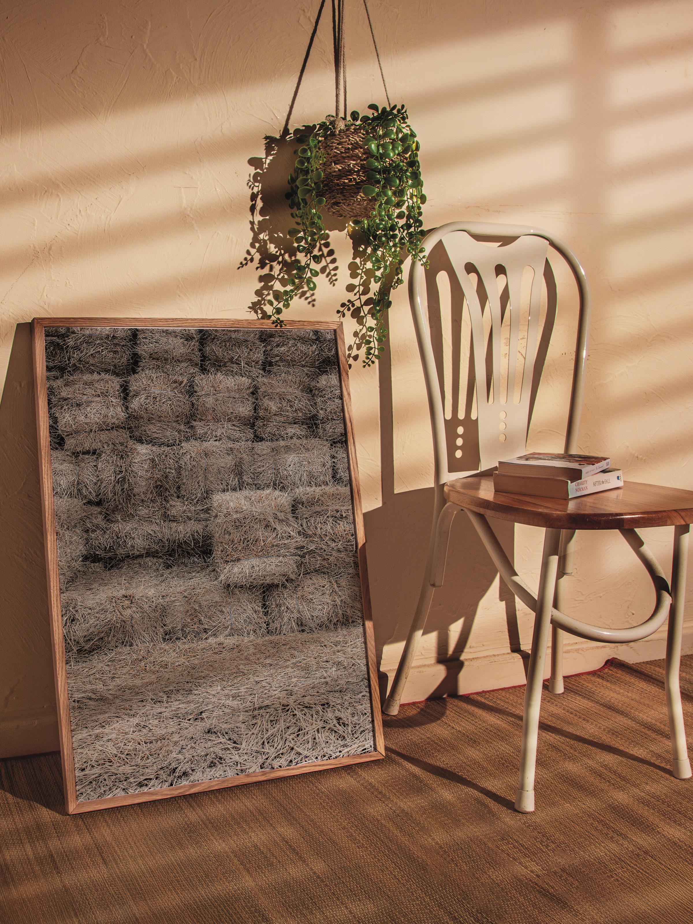 Rustic Çerçevesiz Poster, İskandinav Kahverengi Poster, NO:339 Saman Balyaları Fotoğraf, Dikey