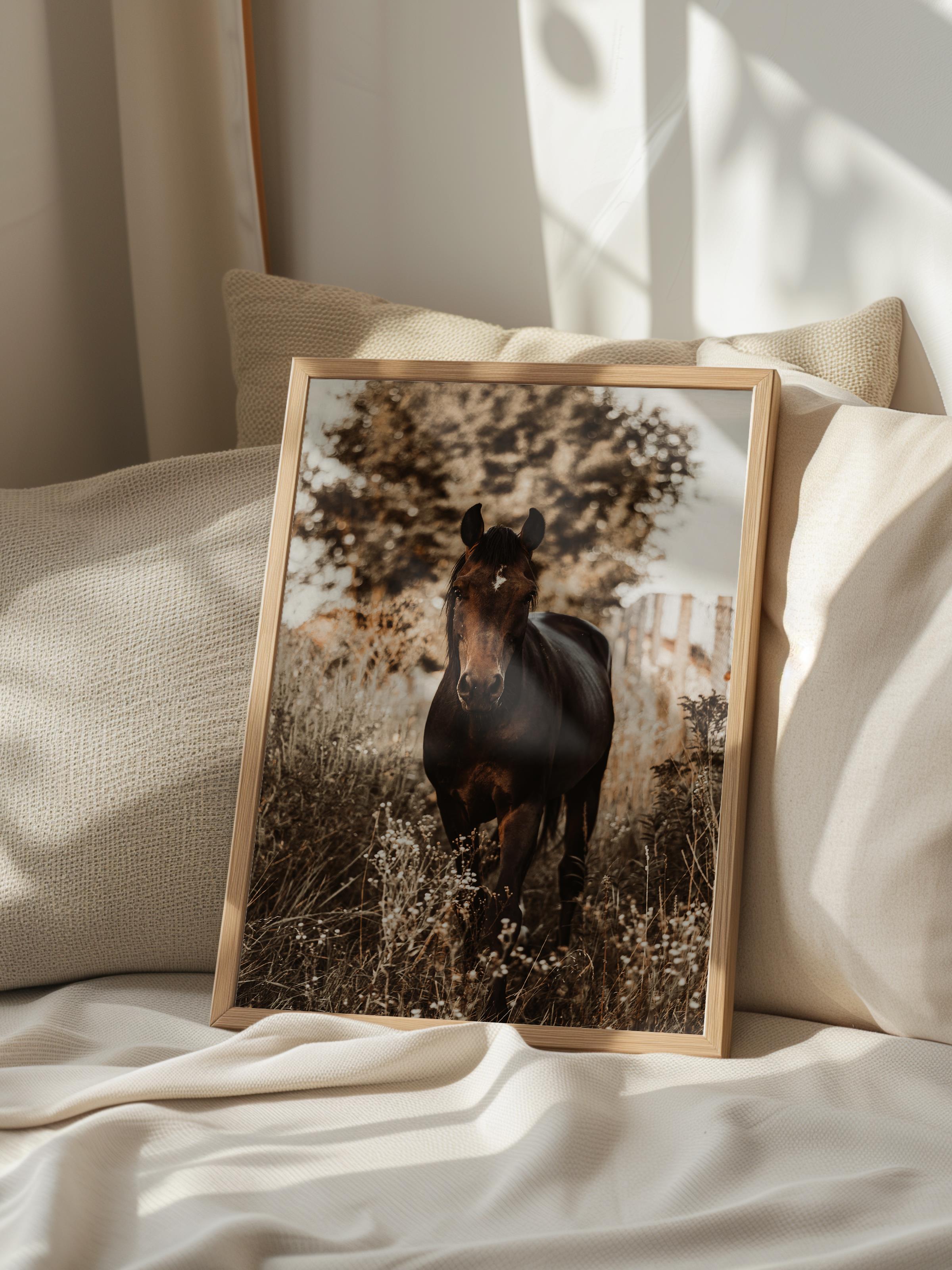 Rustic Çerçevesiz Poster, İskandinav Kahverengi Poster, NO:34 At Fotoğraf, Dikey