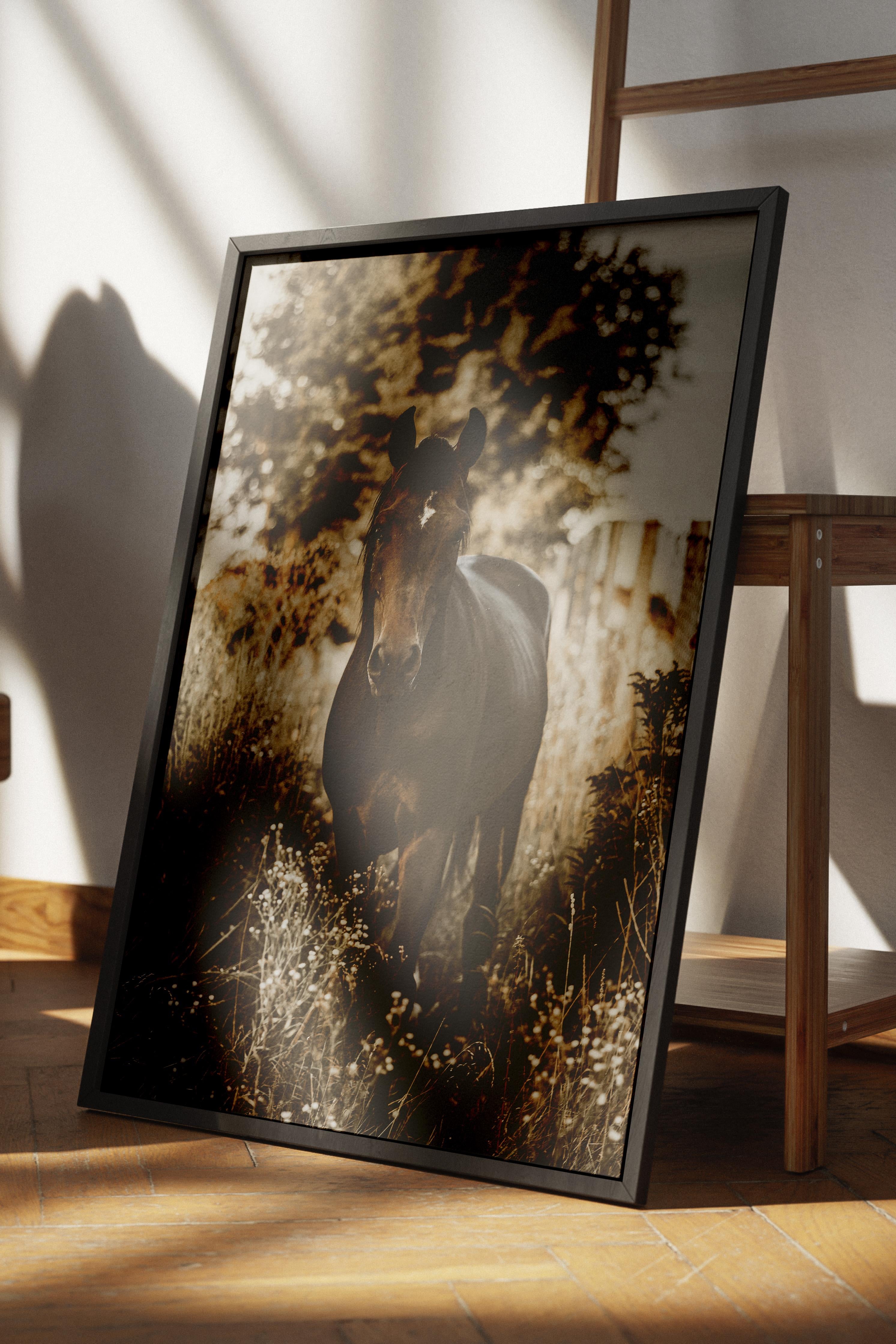 Rustic Çerçevesiz Poster, İskandinav Kahverengi Poster, NO:34 At Fotoğraf, Dikey
