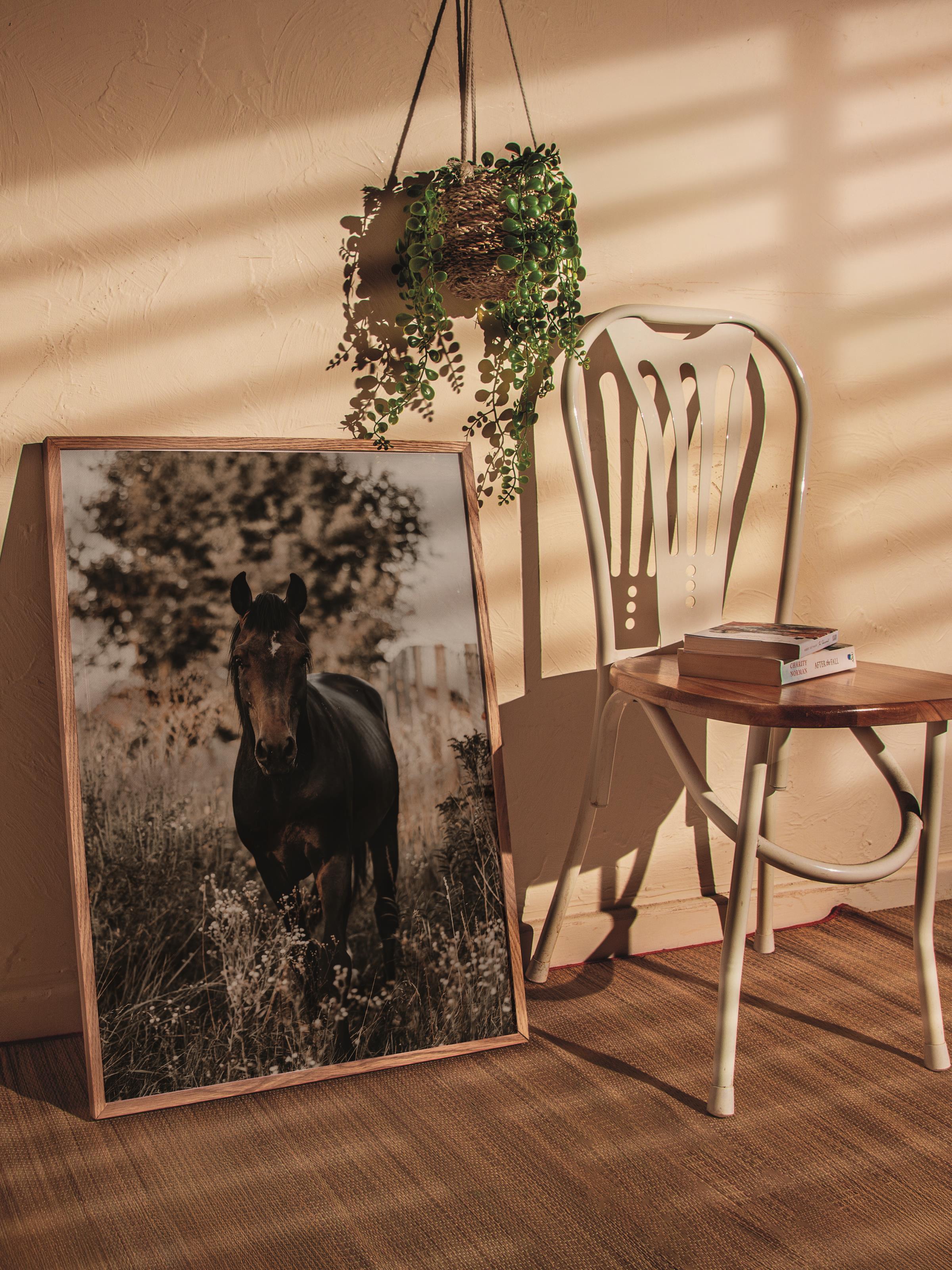 Rustic Çerçevesiz Poster, İskandinav Kahverengi Poster, NO:34 At Fotoğraf, Dikey