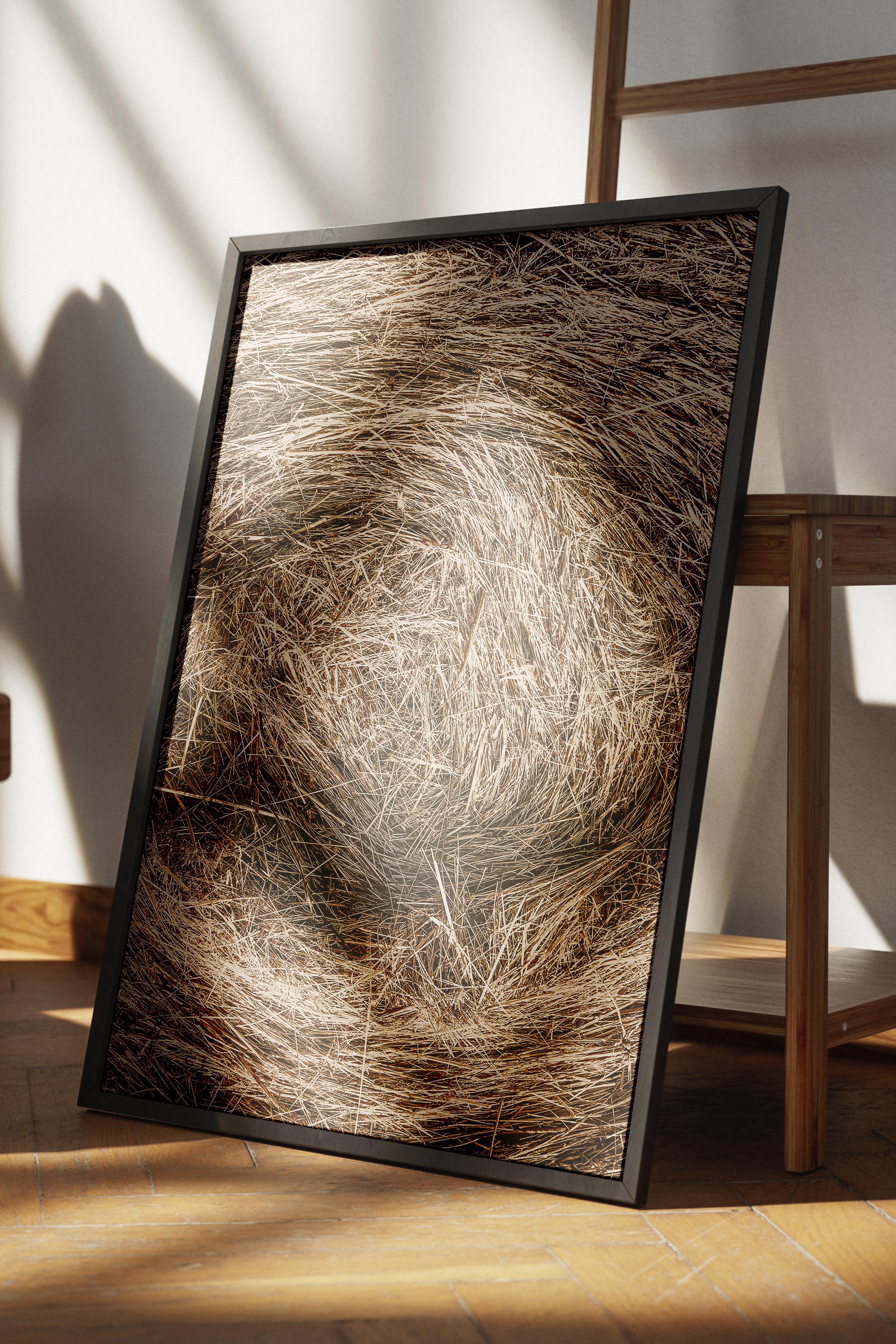 Rustic Çerçevesiz Poster, İskandinav Kahverengi Poster, NO:344 Saman Balyası Fotoğraf, Dikey