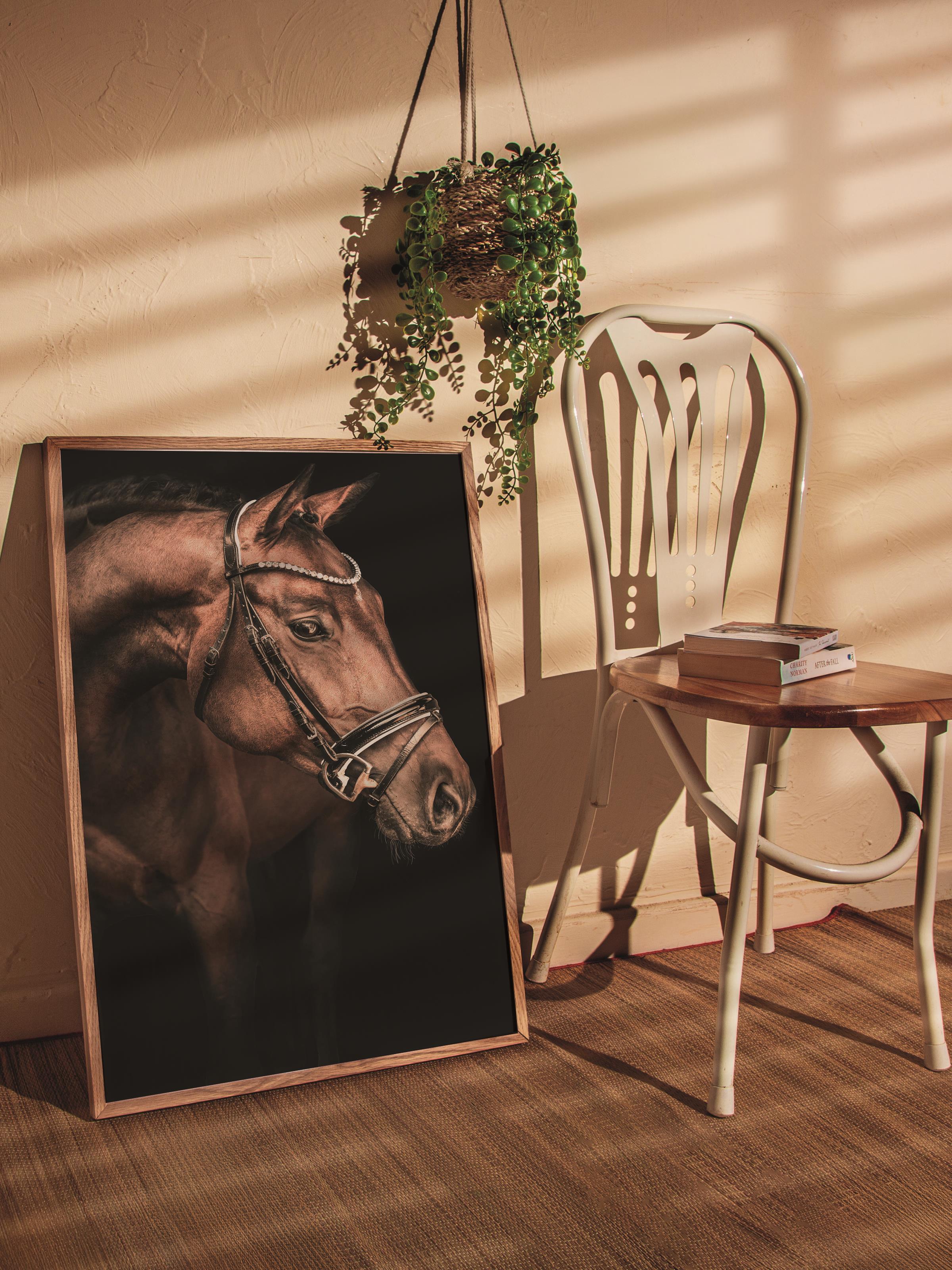 Rustic Çerçevesiz Poster, İskandinav Kahverengi Poster, NO:346 At Fotoğraf, Dikey