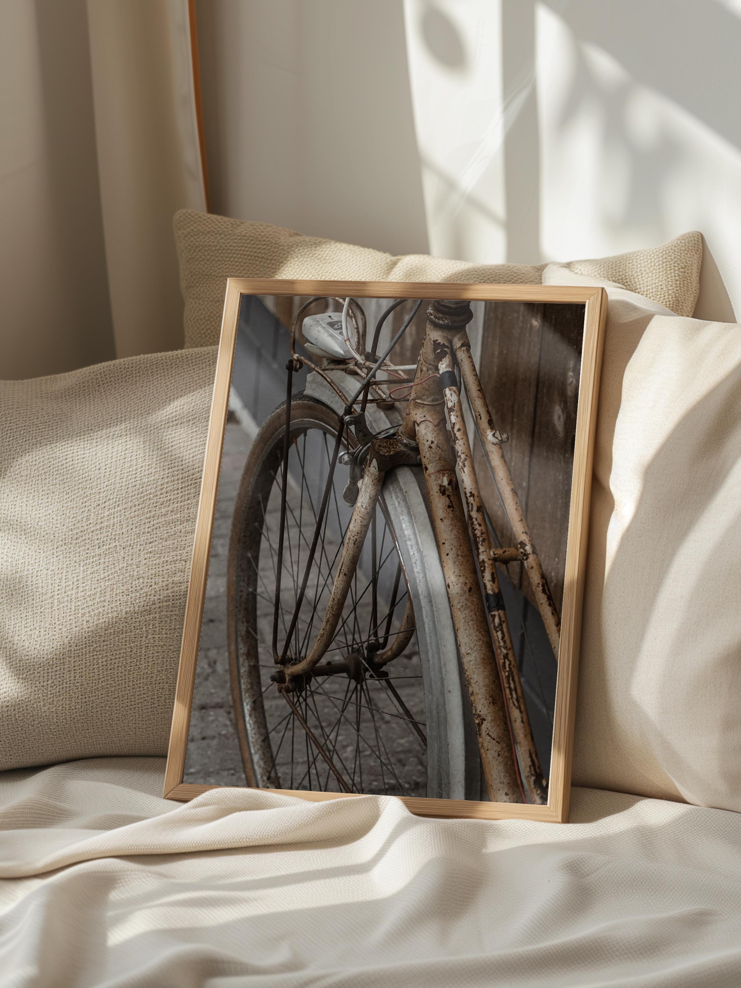 Rustic Çerçevesiz Poster, İskandinav Kahverengi Poster, NO:35 Eski Bisiklet Fotoğraf, Dikey