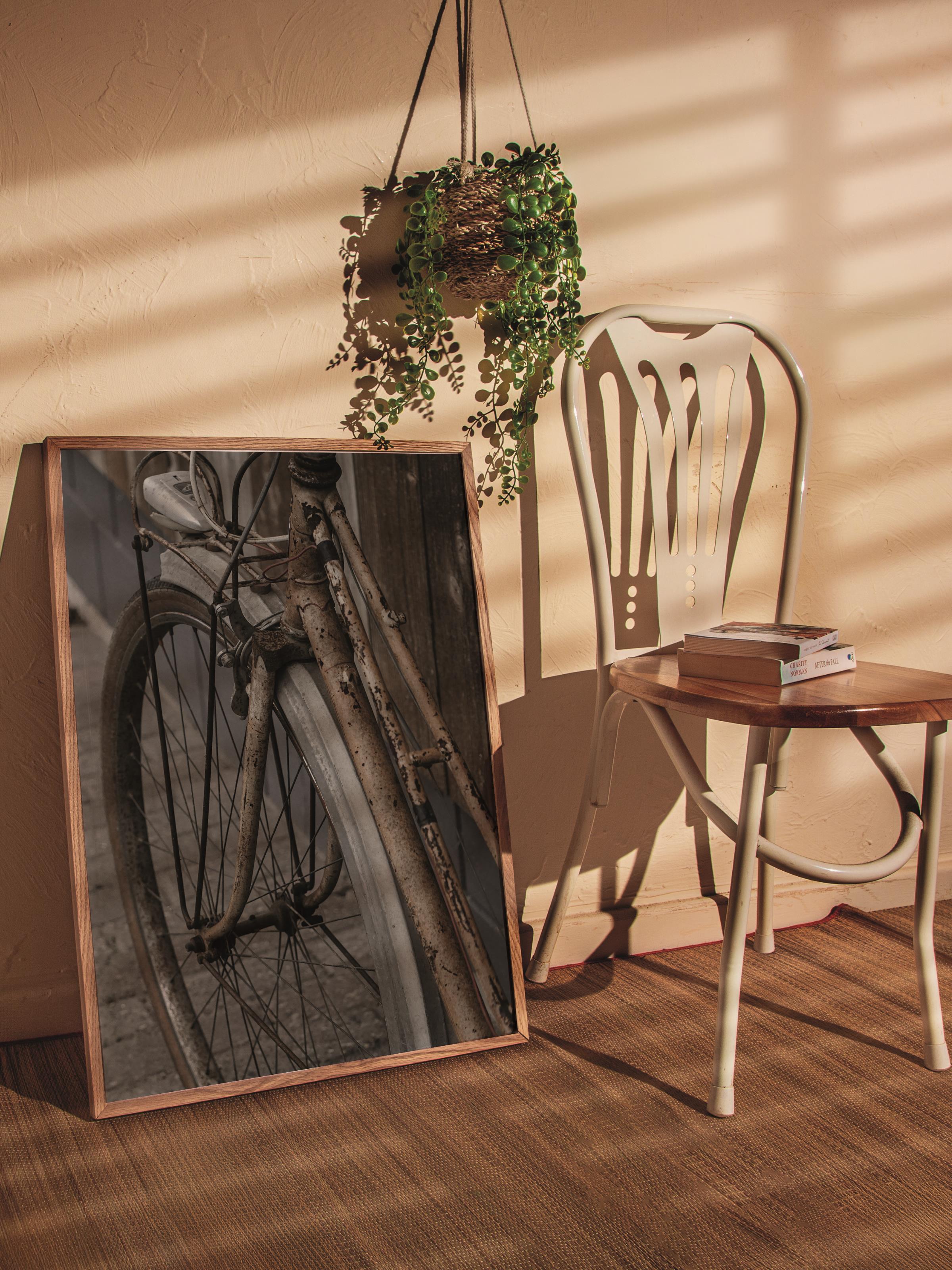 Rustic Çerçevesiz Poster, İskandinav Kahverengi Poster, NO:35 Eski Bisiklet Fotoğraf, Dikey