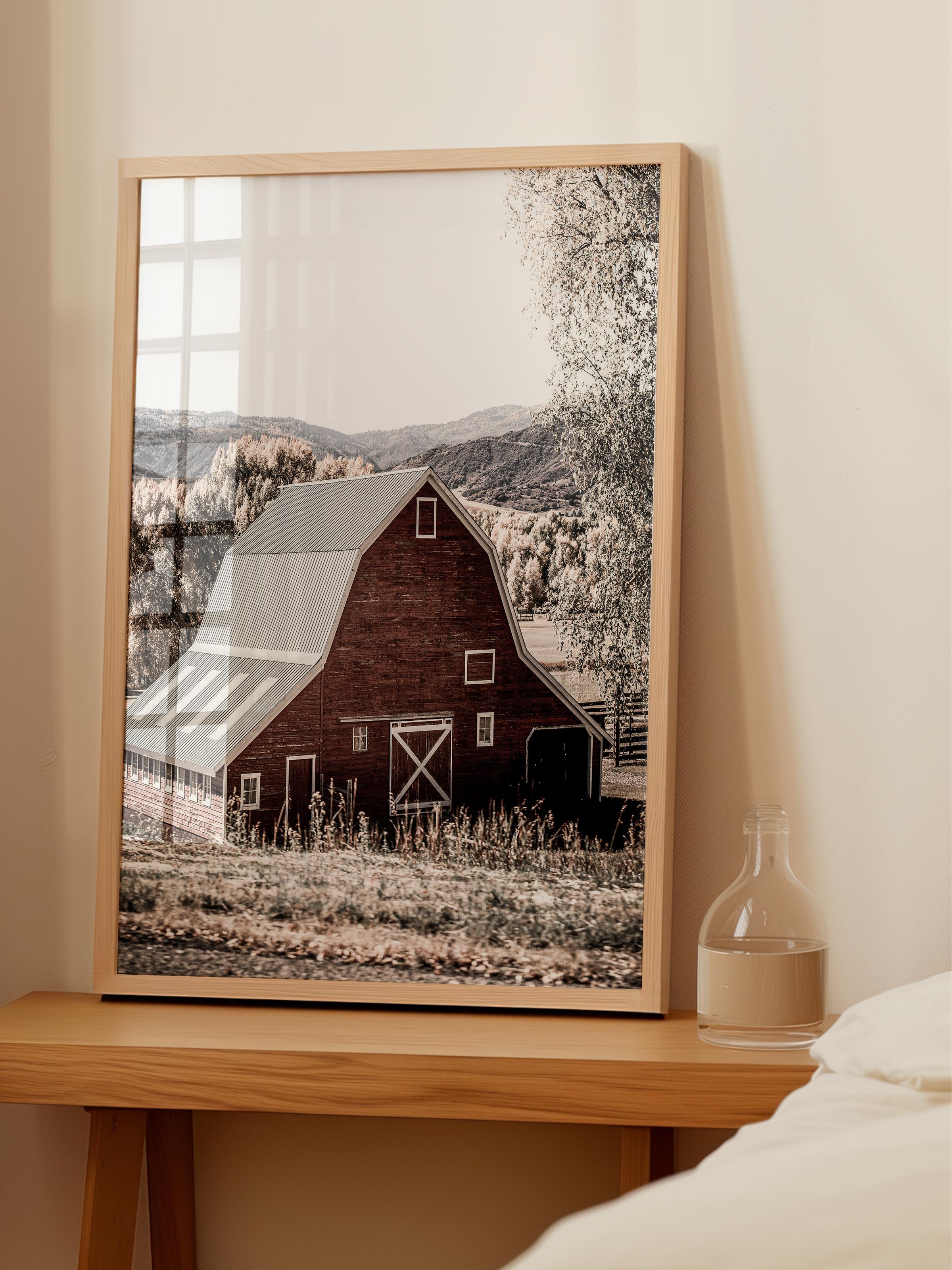 Rustic Çerçevesiz Poster, İskandinav Kahverengi Poster, NO:350 Ahır Fotoğraf, Dikey