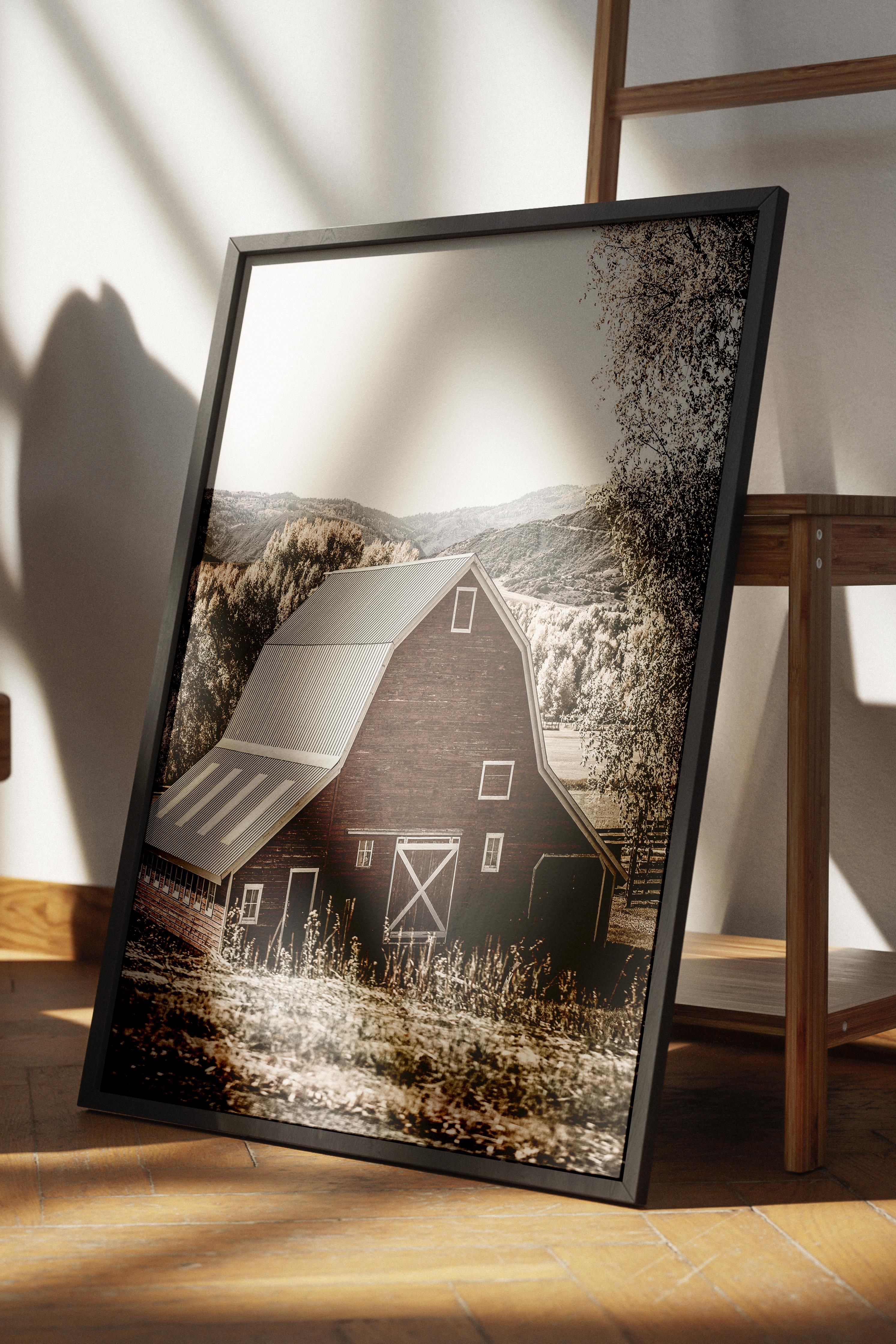 Rustic Çerçevesiz Poster, İskandinav Kahverengi Poster, NO:350 Ahır Fotoğraf, Dikey