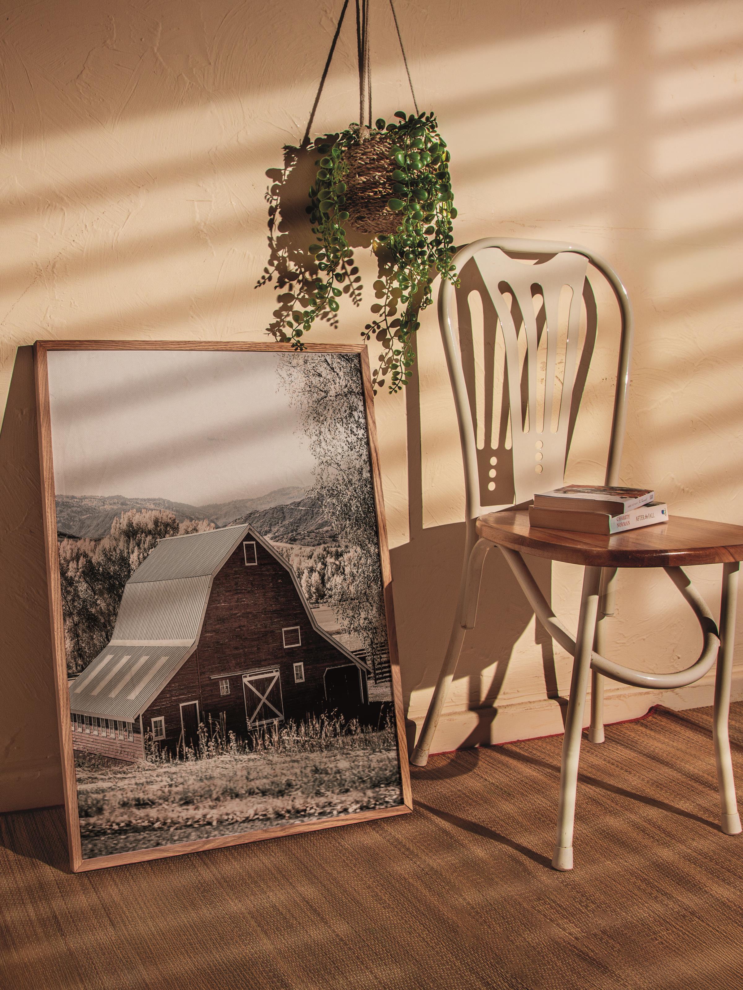 Rustic Çerçevesiz Poster, İskandinav Kahverengi Poster, NO:350 Ahır Fotoğraf, Dikey