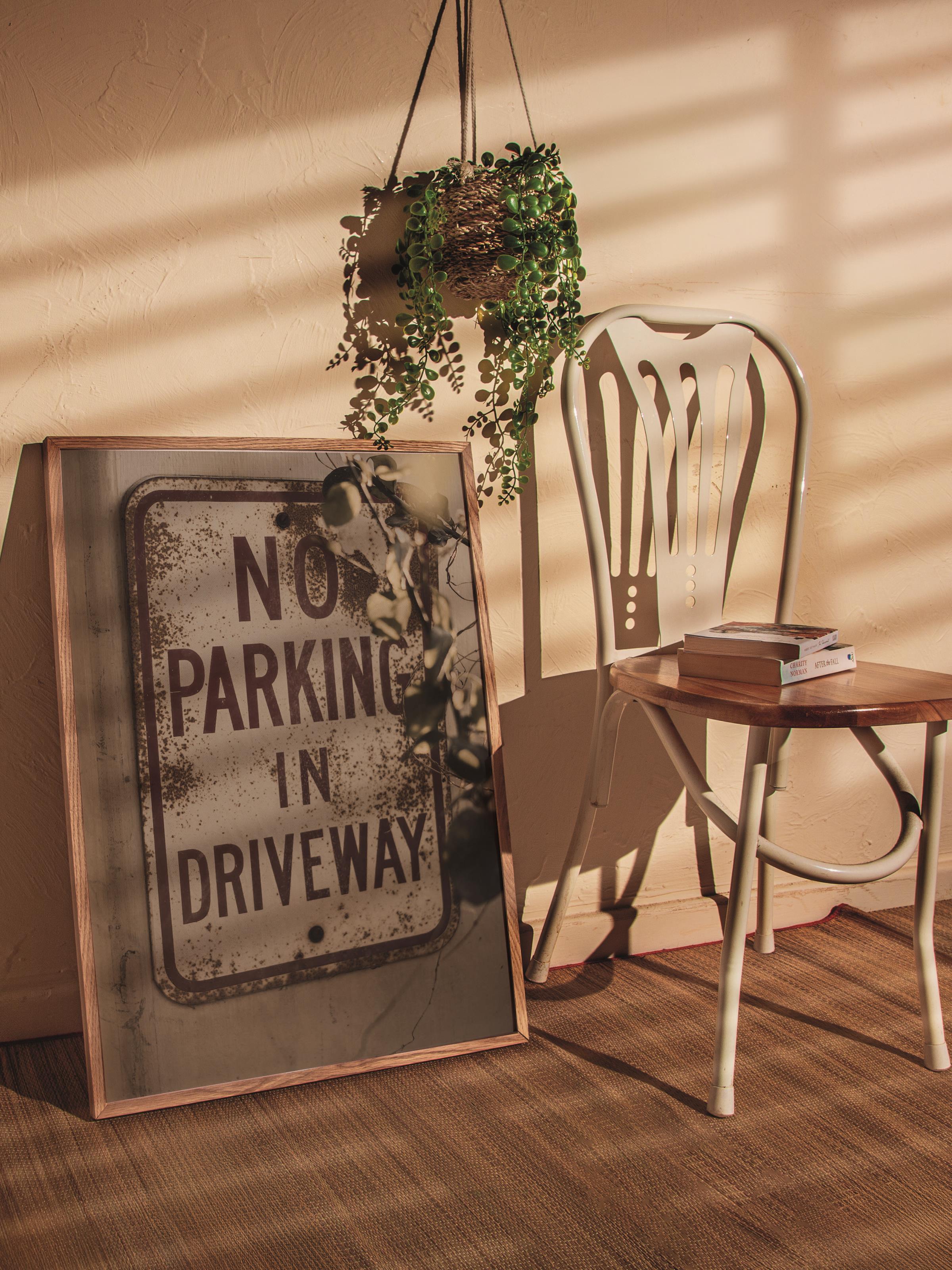 Rustic Çerçevesiz Poster, İskandinav Kahverengi Poster, NO:36 No Parking İşareti Fotoğraf, Dikey