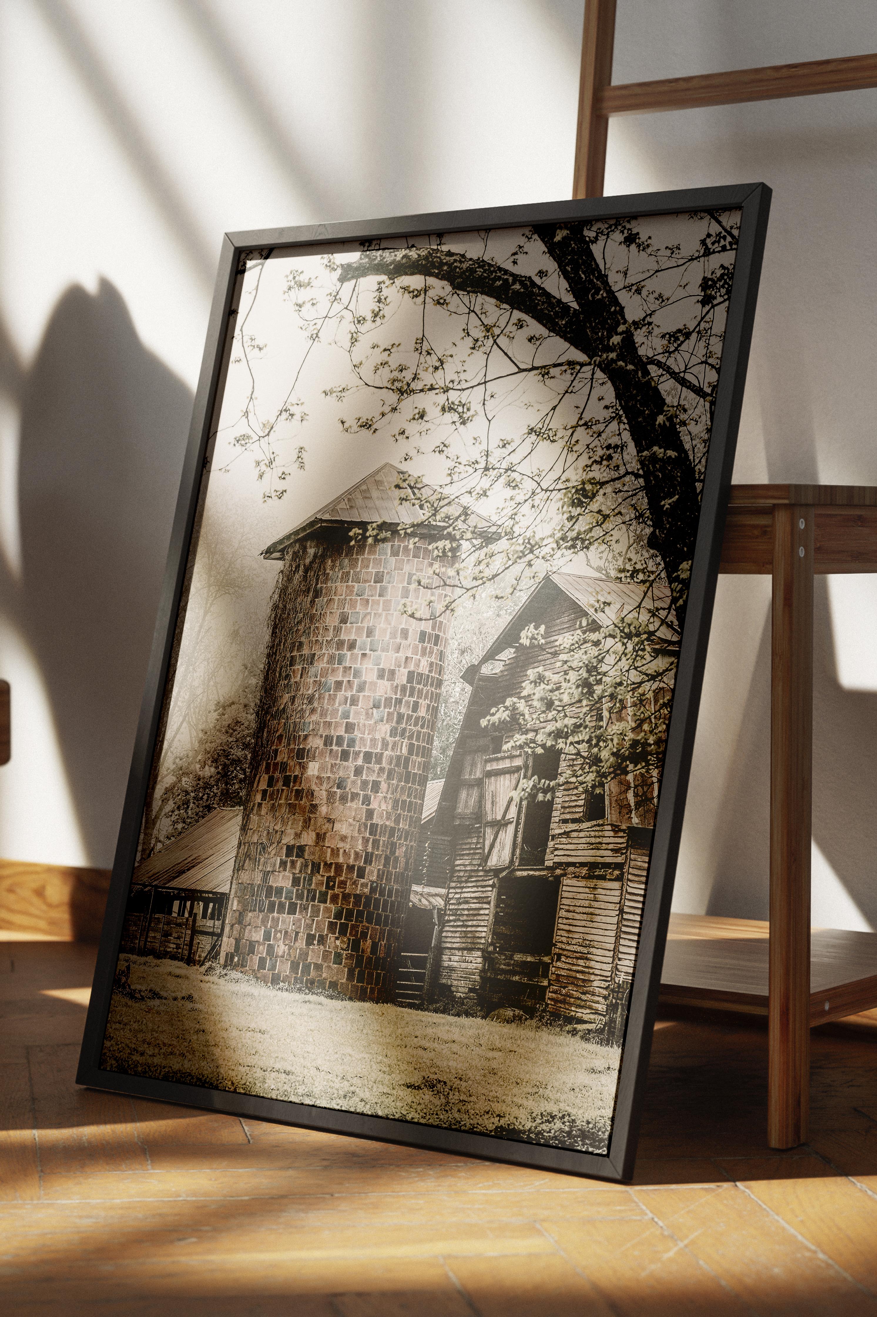 Rustic Çerçevesiz Poster, İskandinav Kahverengi Poster, NO:369 Silo Fotoğraf, Dikey