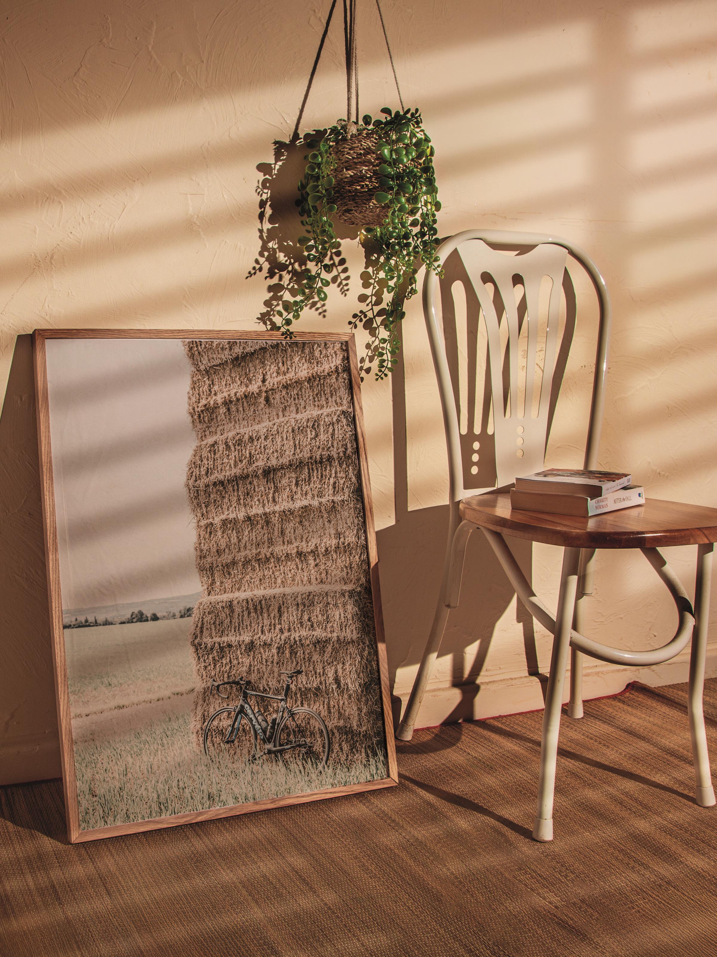 Rustic Çerçevesiz Poster, İskandinav Kahverengi Poster, NO:376 Saman Balyası Fotoğraf, Dikey