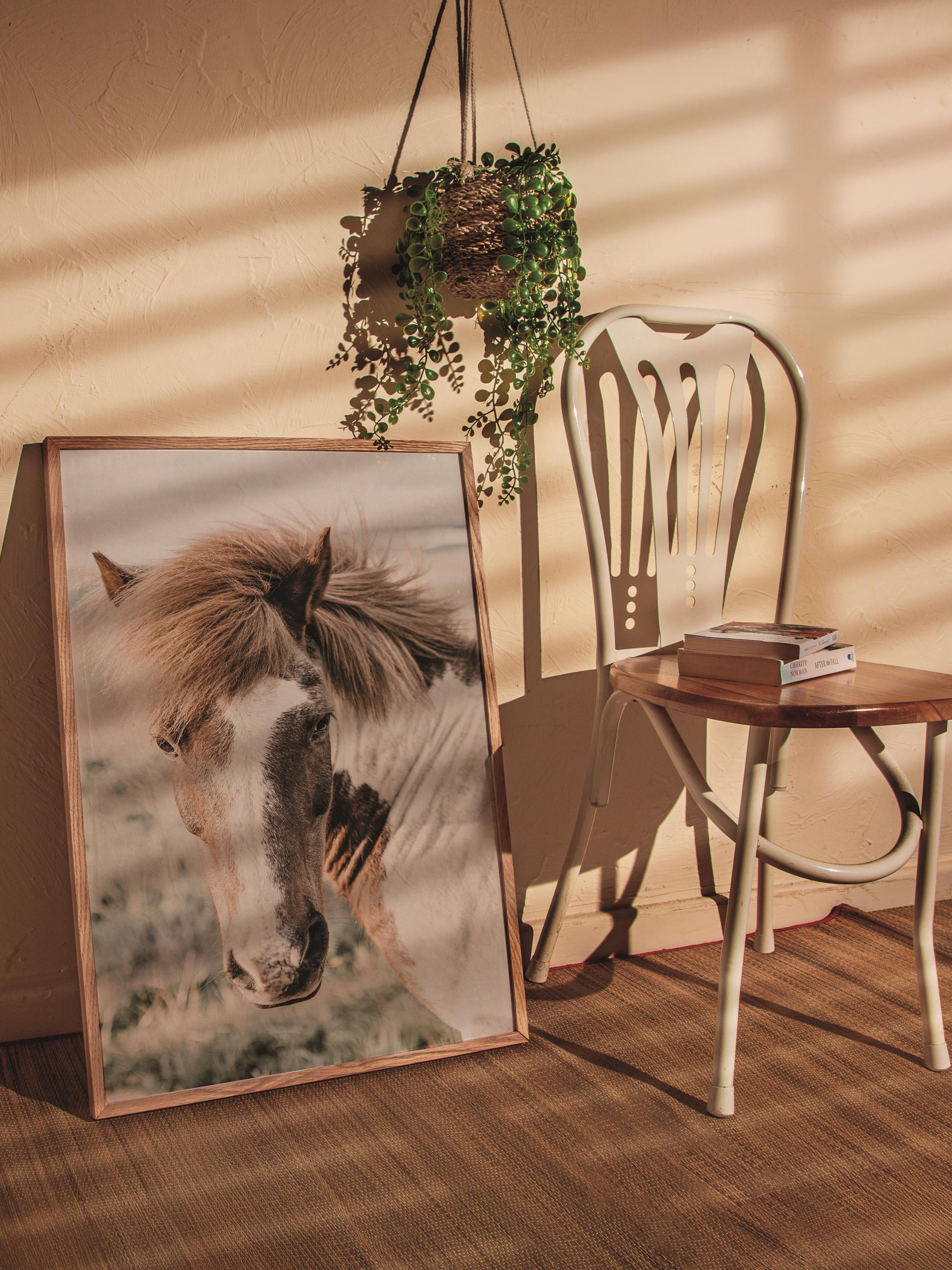 Rustic Çerçevesiz Poster, İskandinav Kahverengi Poster, NO:378 At Fotoğraf, Dikey