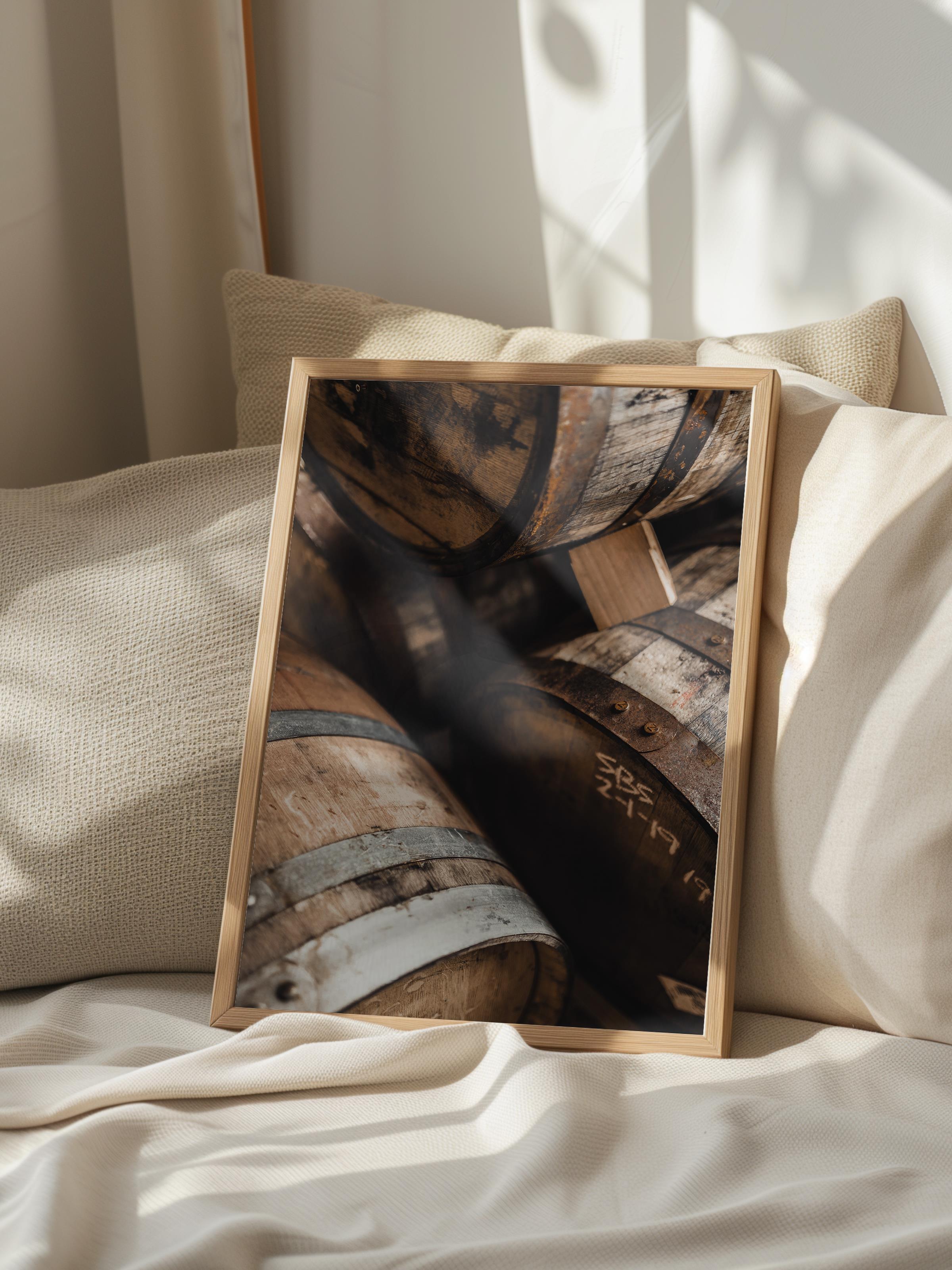 Rustic Çerçevesiz Poster, İskandinav Kahverengi Poster, NO:38 Yakın Plan Fıçı Fotoğraf, Dikey