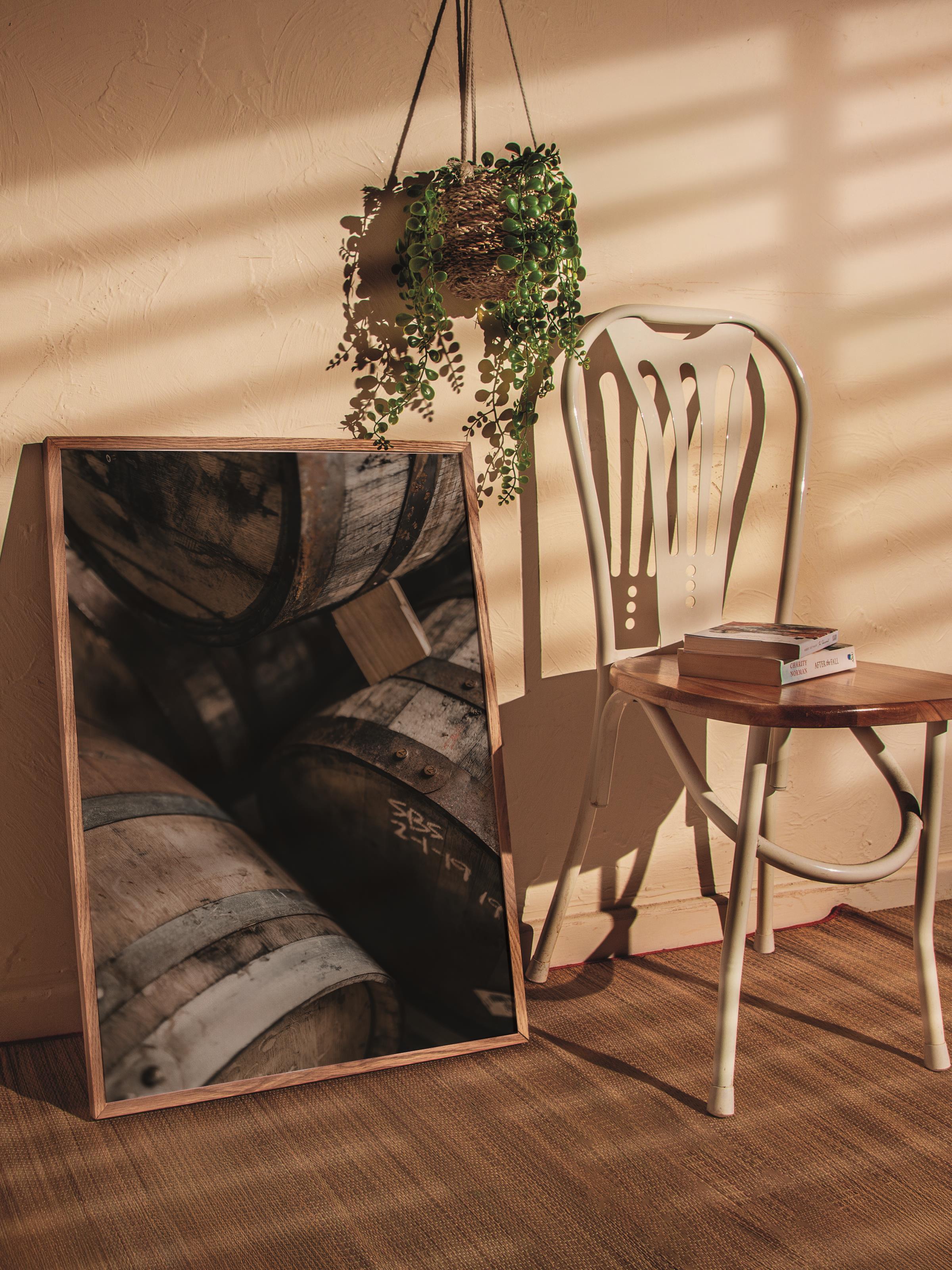 Rustic Çerçevesiz Poster, İskandinav Kahverengi Poster, NO:38 Yakın Plan Fıçı Fotoğraf, Dikey