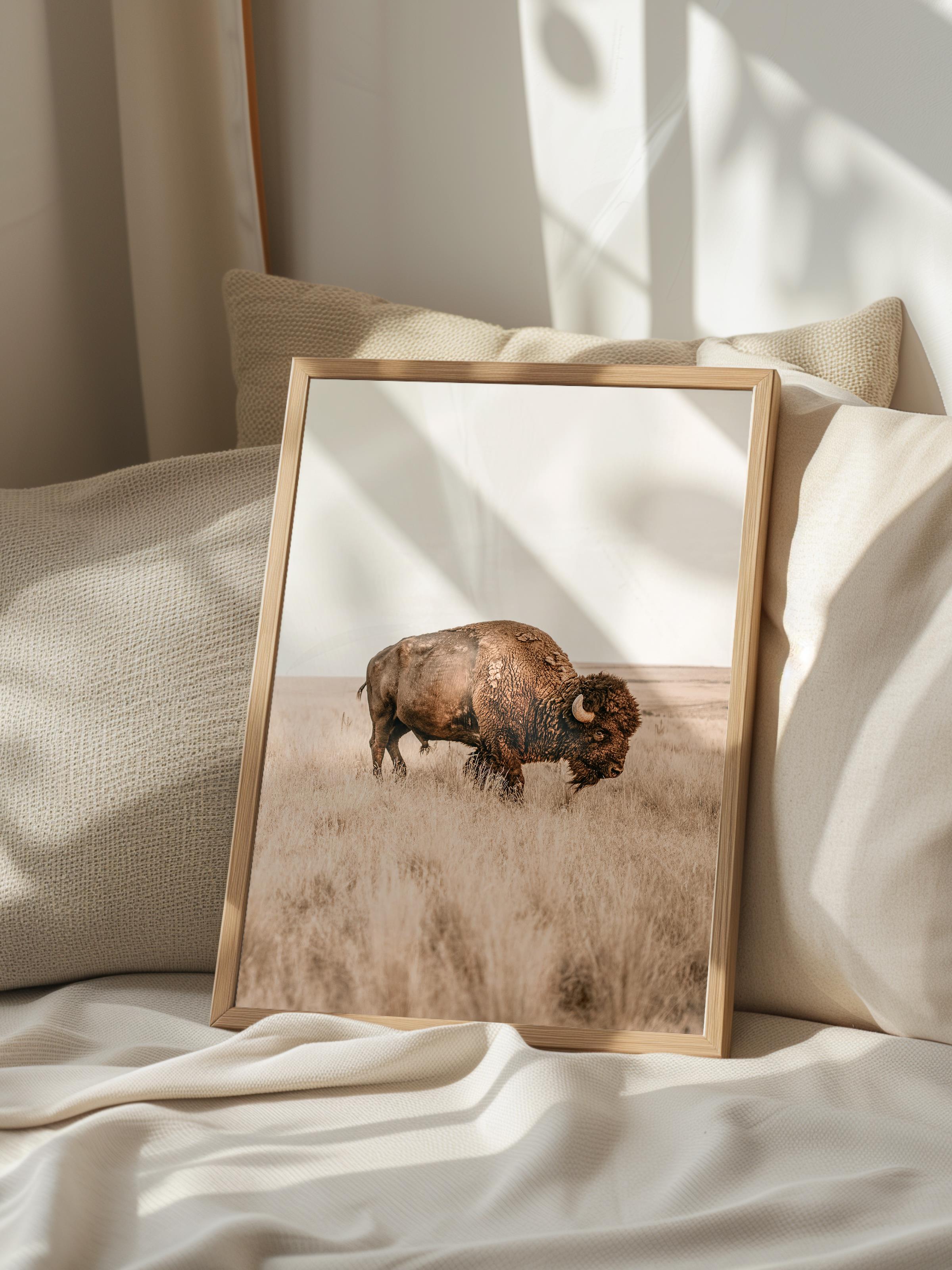 Rustic Çerçevesiz Poster, İskandinav Kahverengi Poster, NO:380 Bison Fotoğraf, Dikey