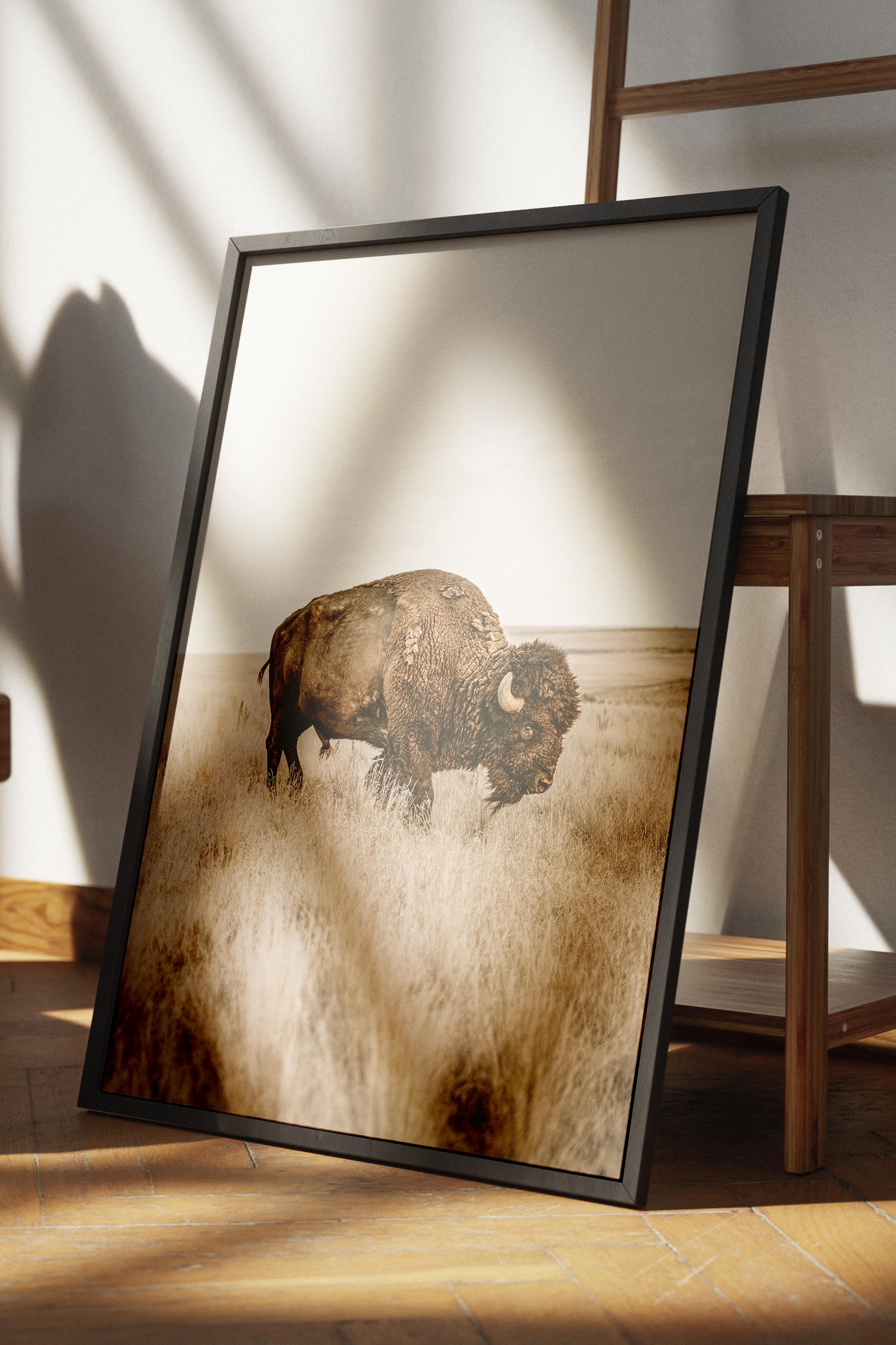 Rustic Çerçevesiz Poster, İskandinav Kahverengi Poster, NO:380 Bison Fotoğraf, Dikey