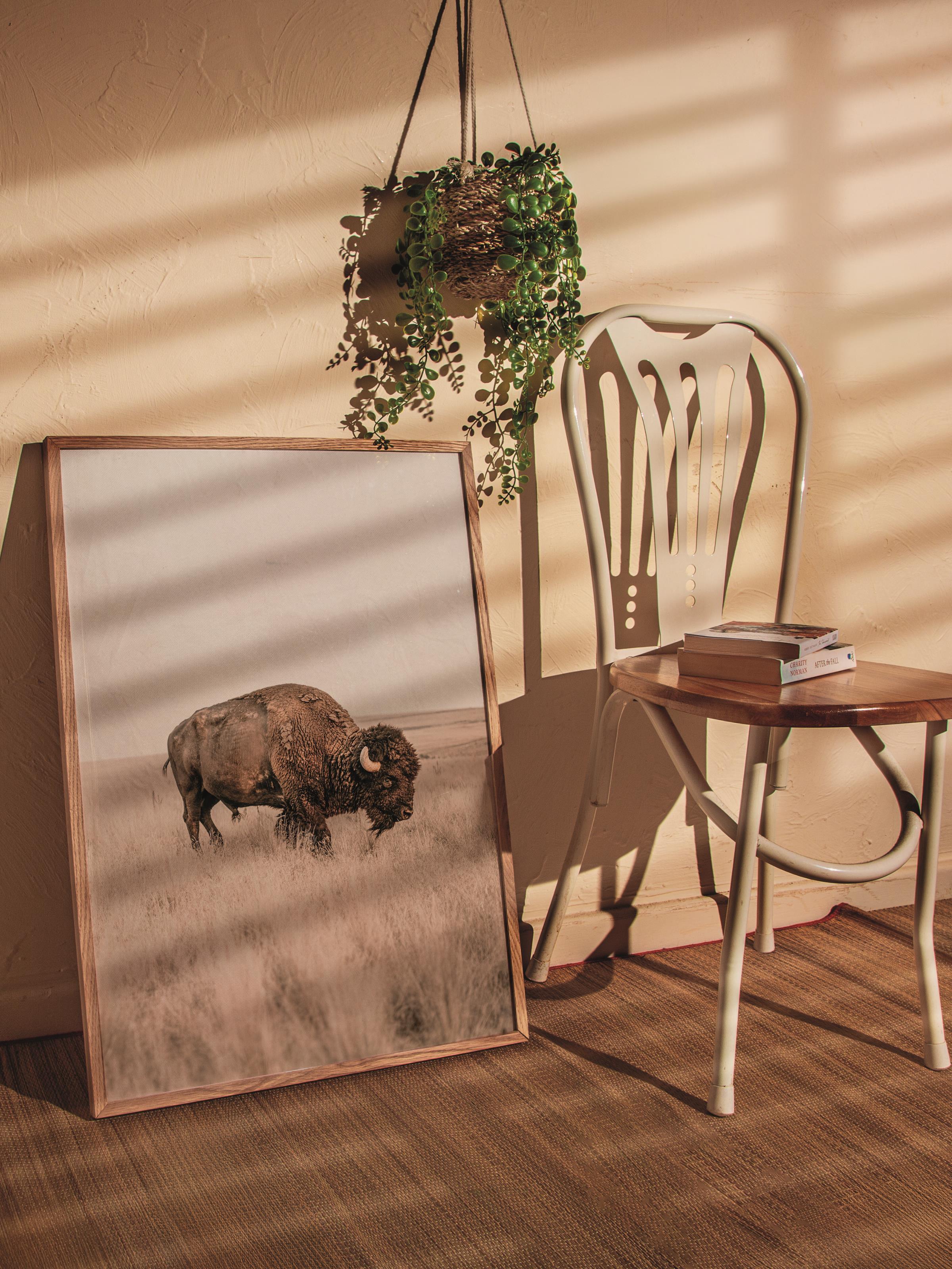 Rustic Çerçevesiz Poster, İskandinav Kahverengi Poster, NO:380 Bison Fotoğraf, Dikey